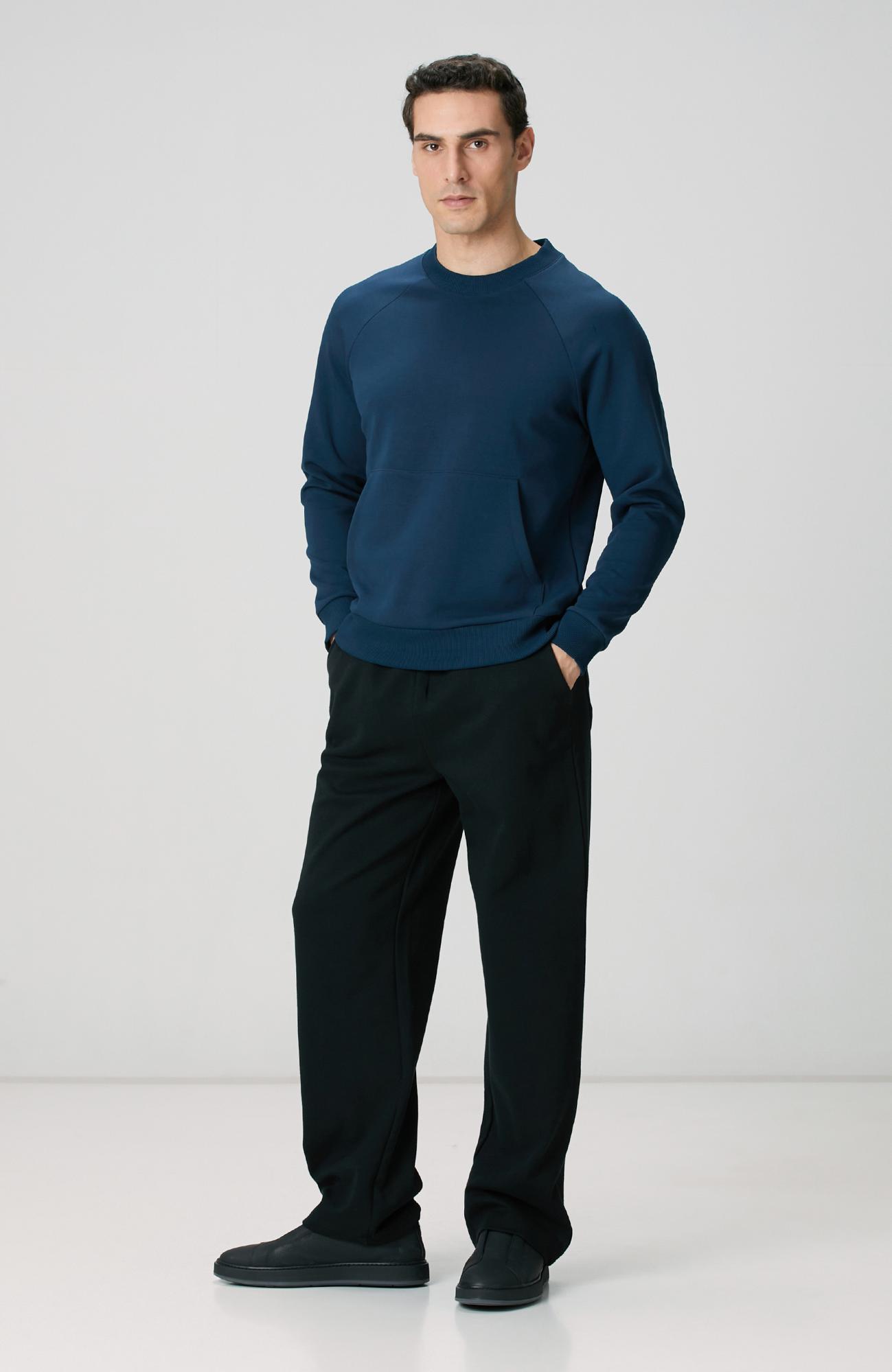 Network Erkek İndigo Kanguru Cepli Sweatshirt