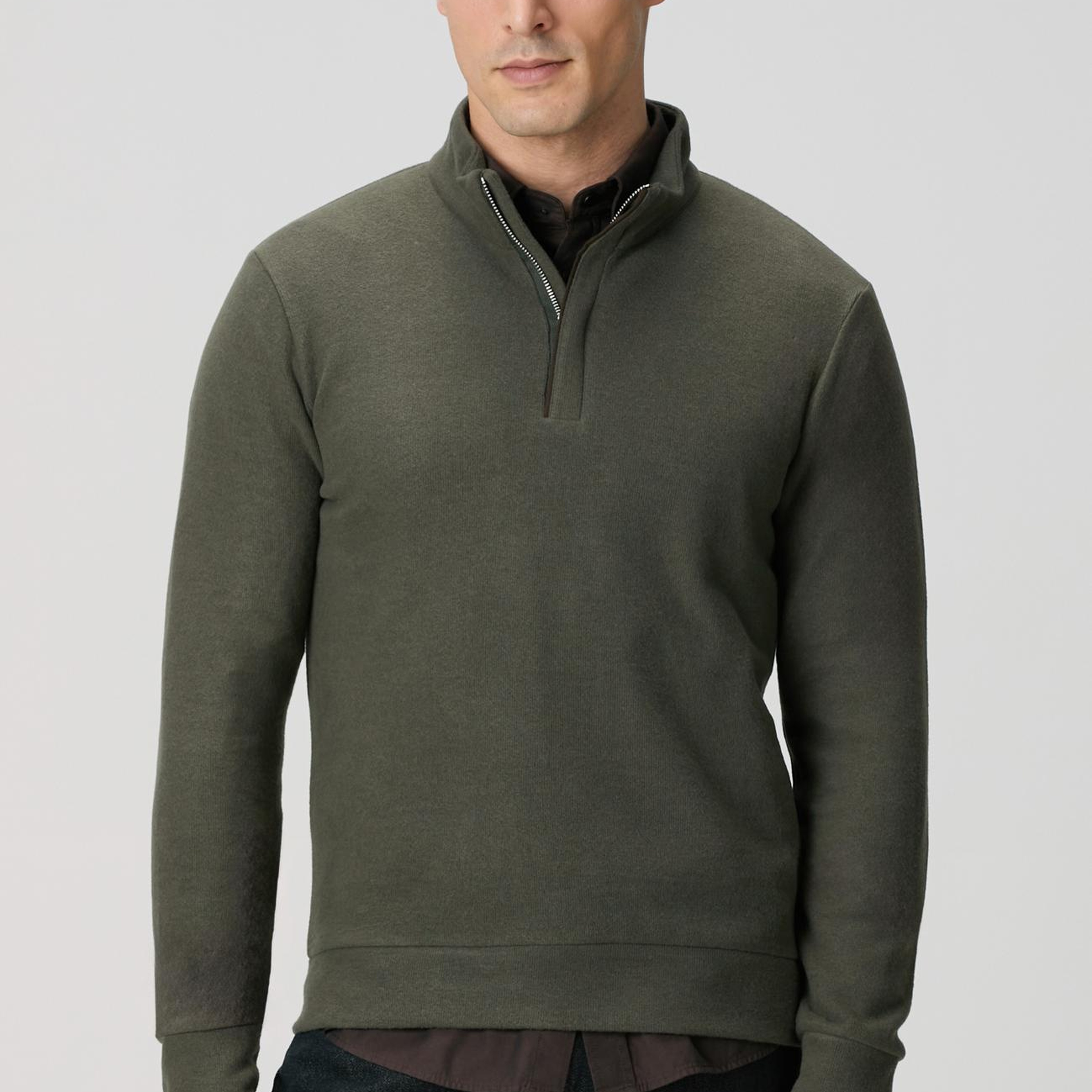 Network Erkek Haki Süet Garni Detaylı Sweatshirt