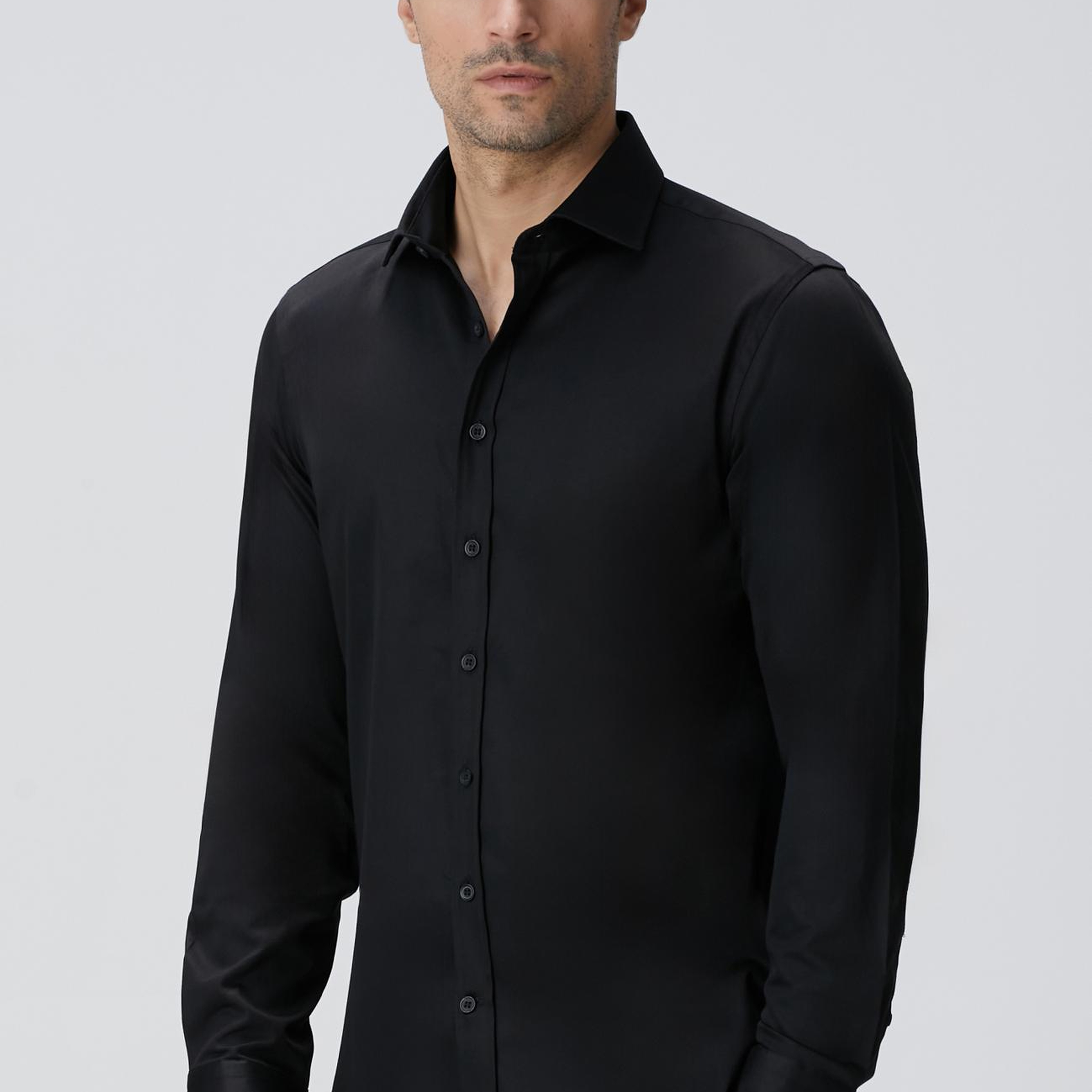 Network Erkek Slim Fit Siyah Pamuk Saten Gömlek