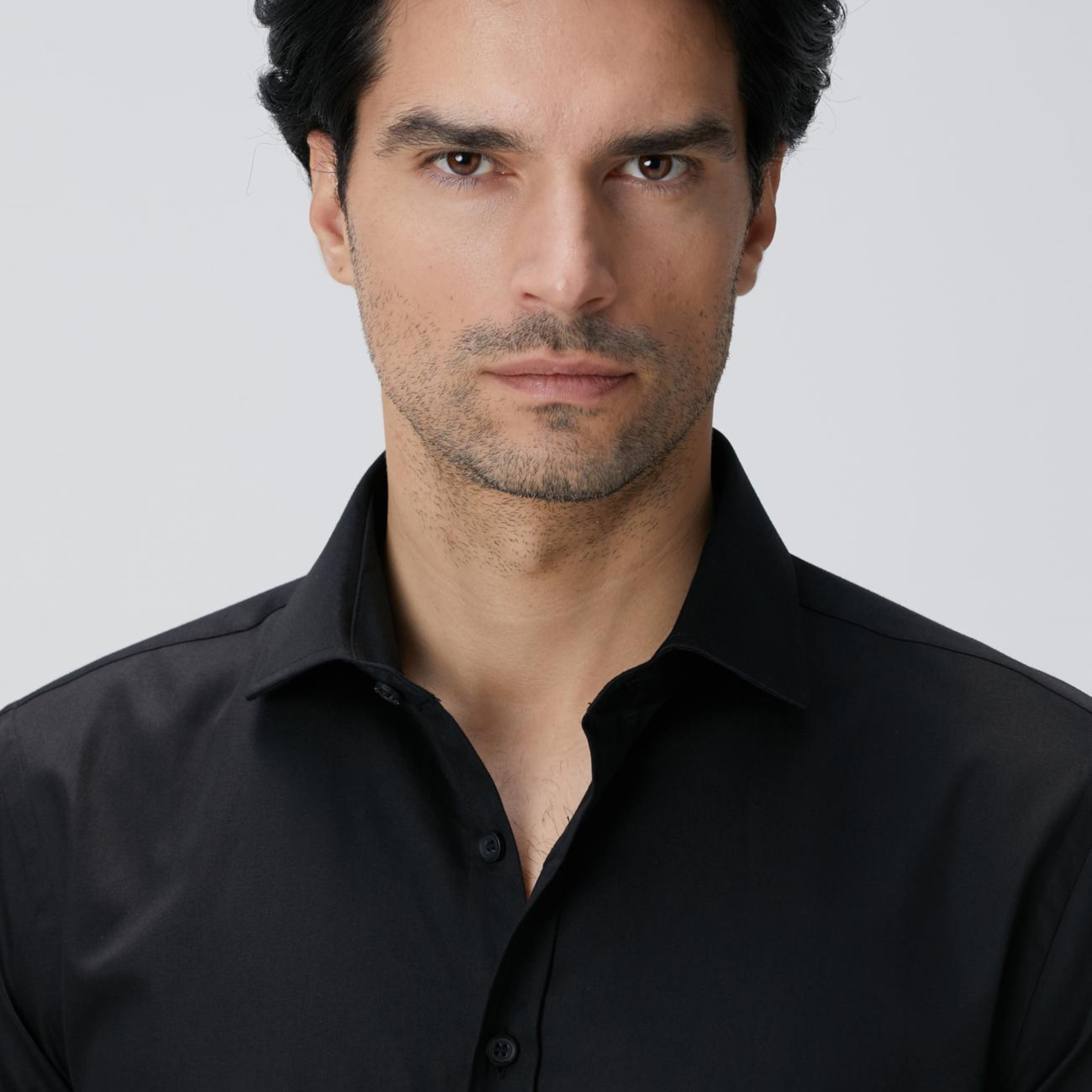 Network Erkek Slim Fit Siyah Pamuk Saten Gömlek