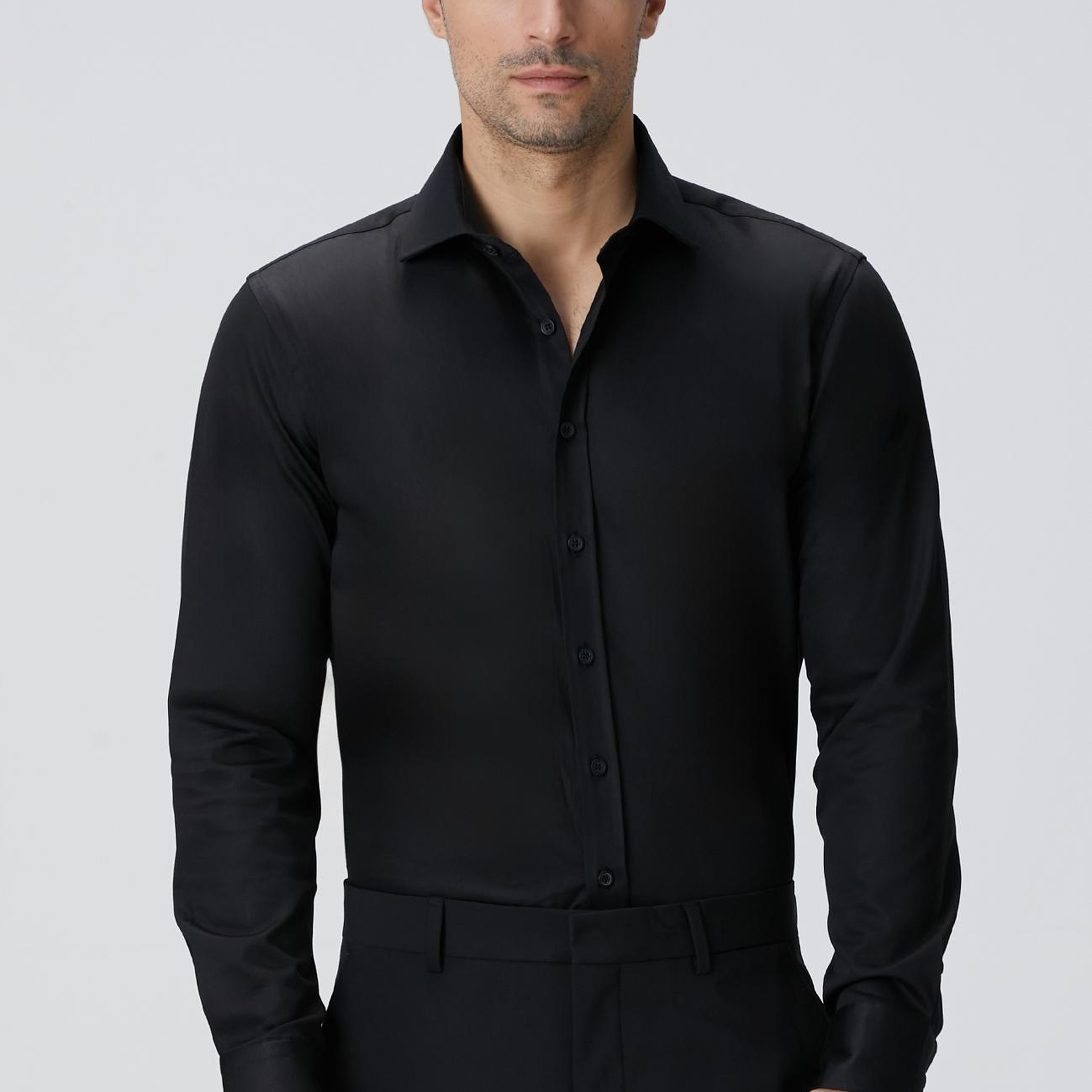 Network Erkek Slim Fit Siyah Pamuk Saten Gömlek