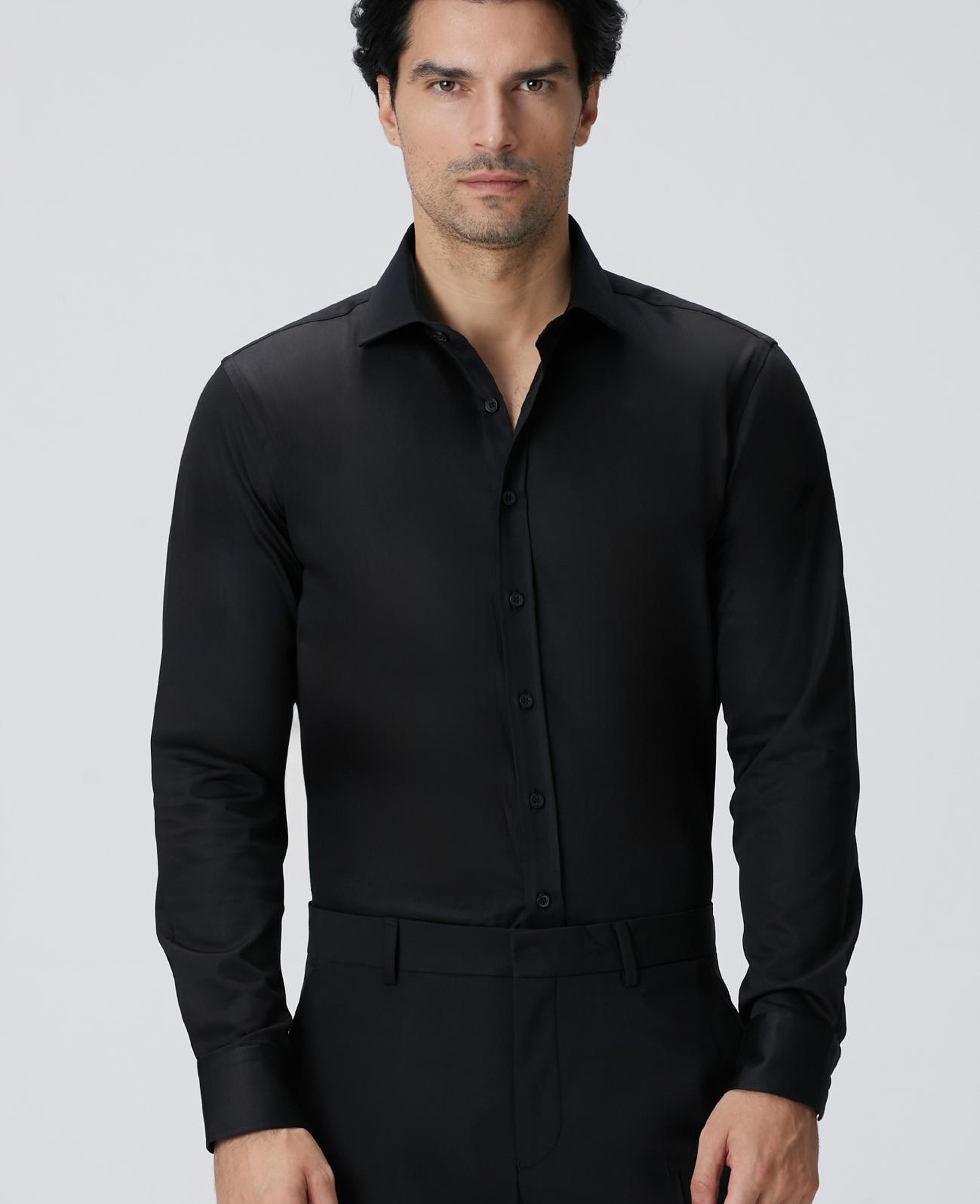 Network Erkek Slim Fit Siyah Pamuk Saten Gömlek