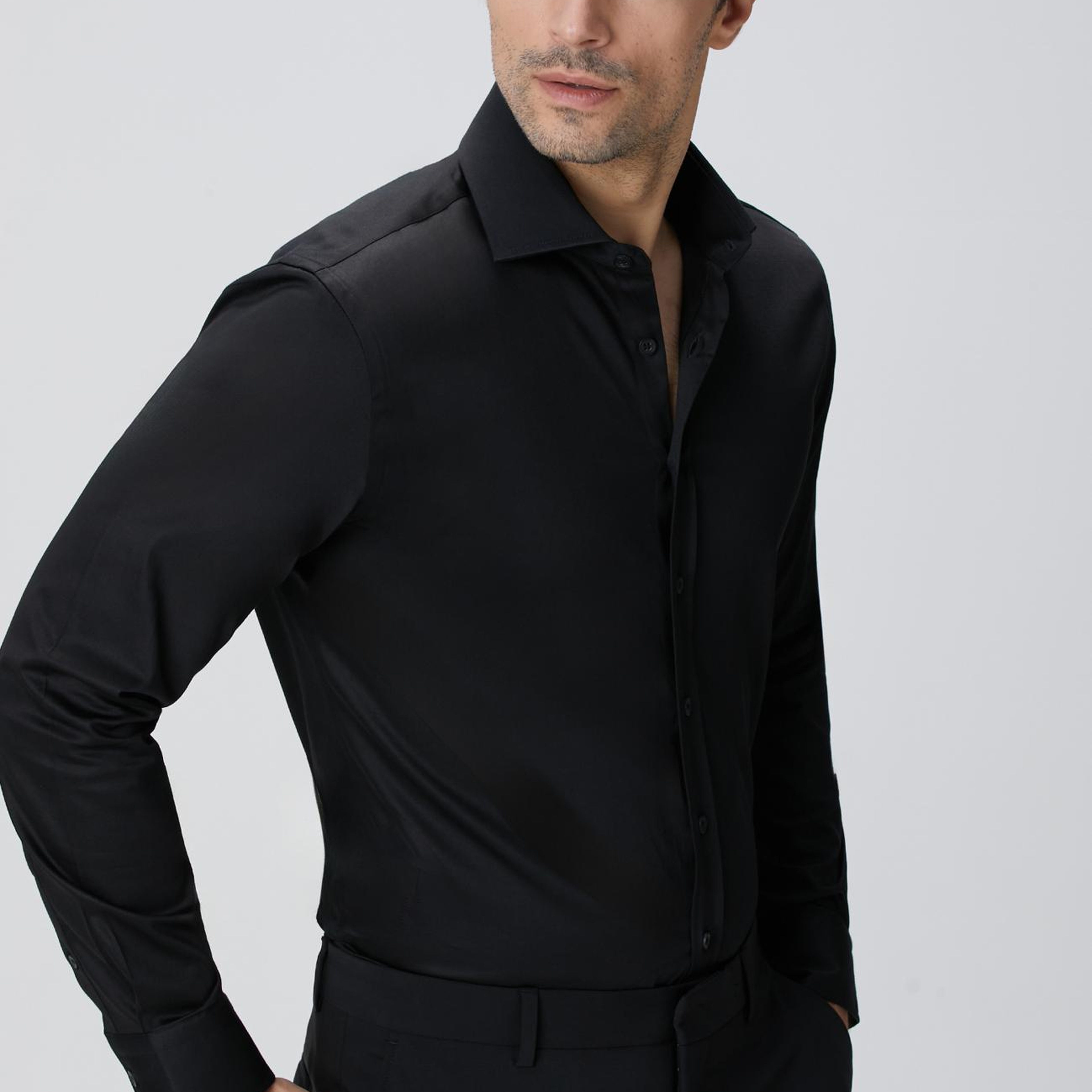 Network Erkek Slim Fit Siyah Pamuk Saten Gömlek