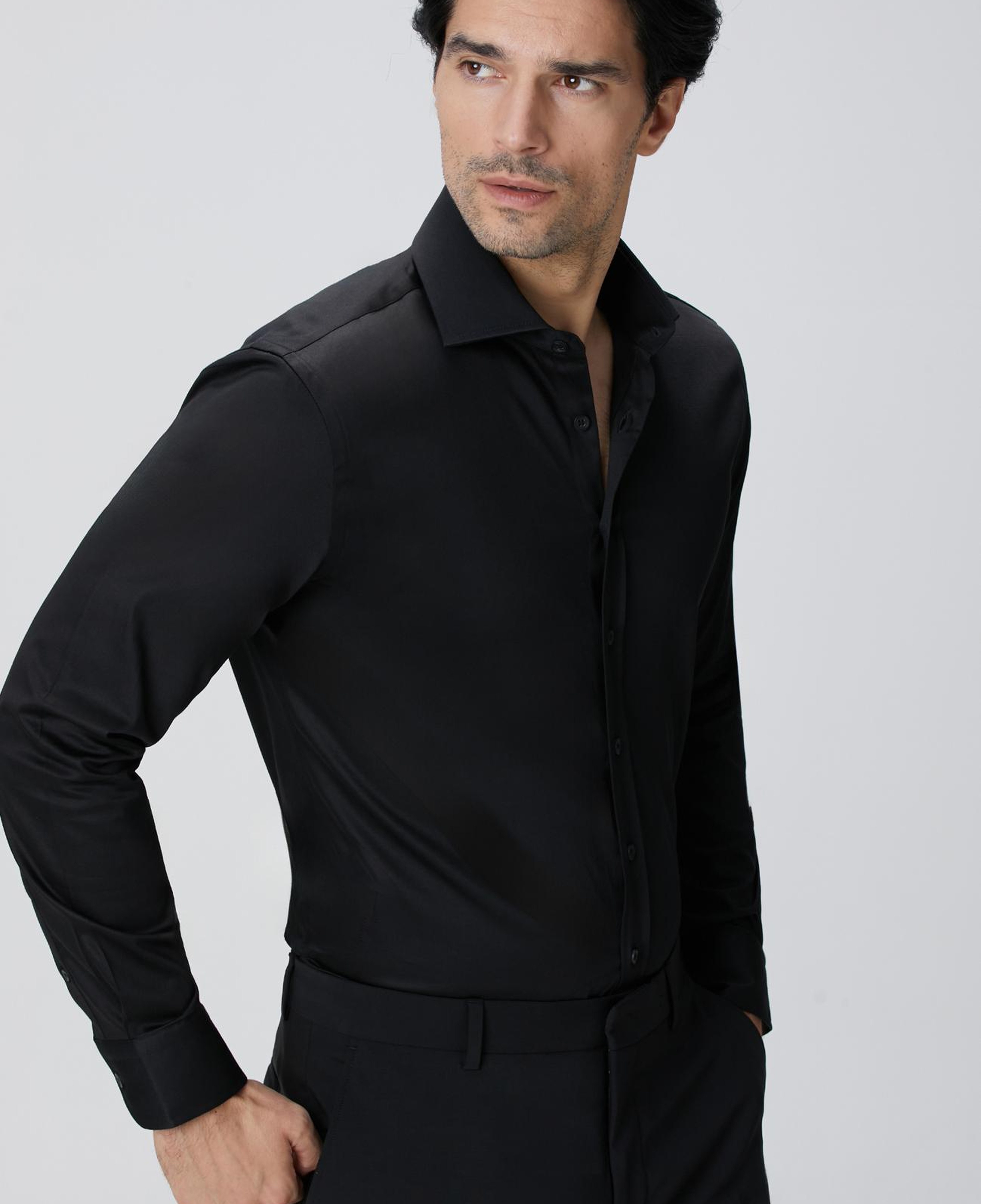 Network Erkek Slim Fit Siyah Pamuk Saten Gömlek