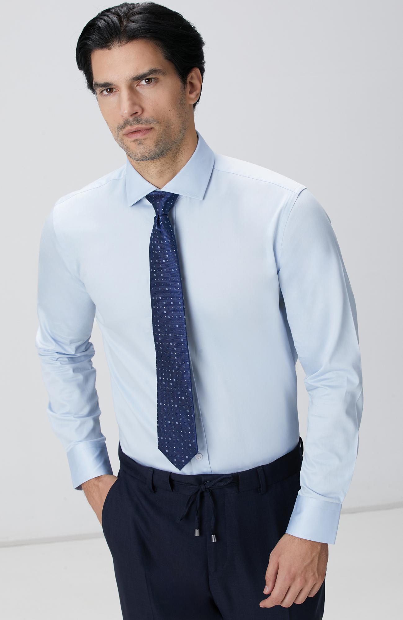 Network Erkek Slim Fit Mavi Pamuk Saten Gömlek