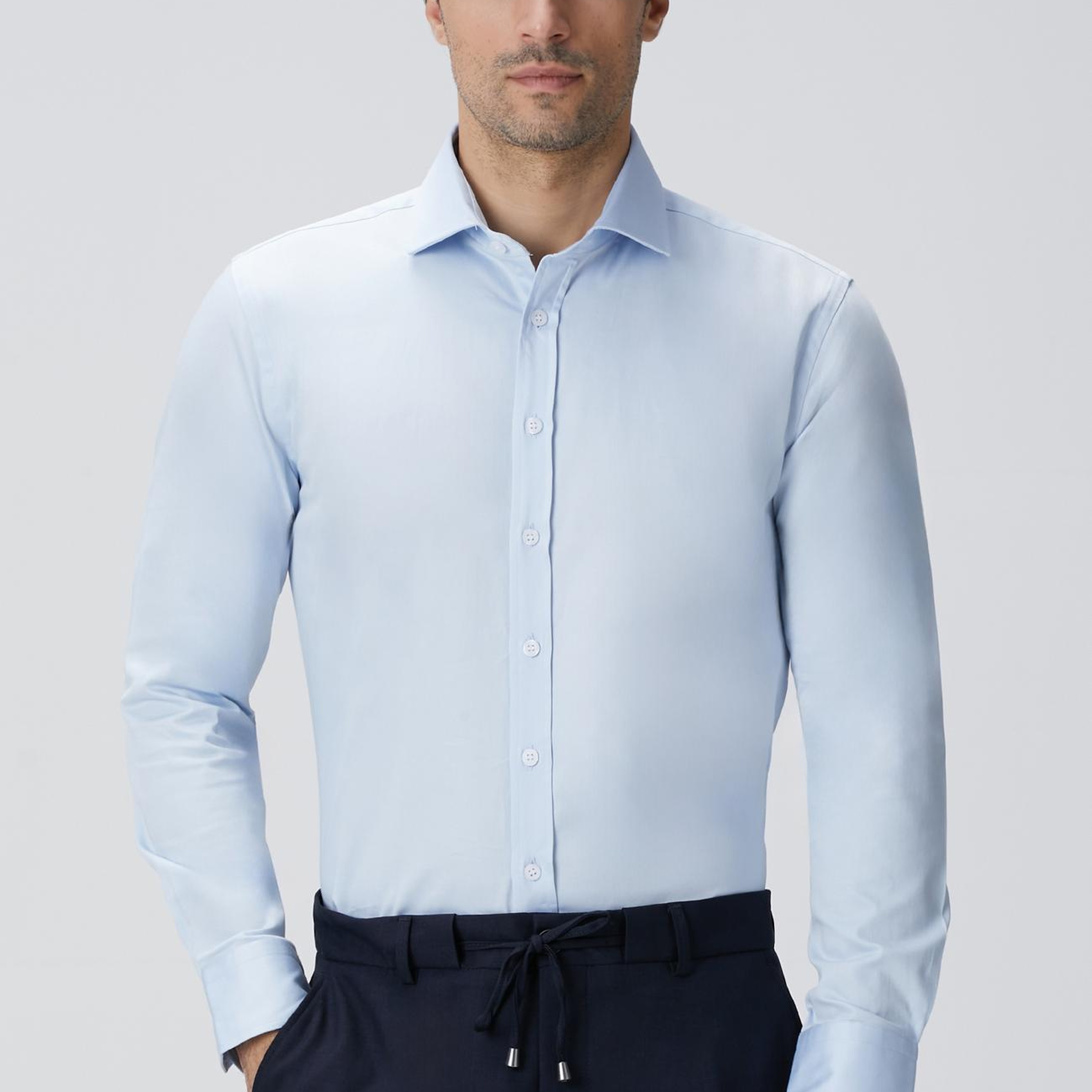 Network Erkek Slim Fit Mavi Pamuk Saten Gömlek