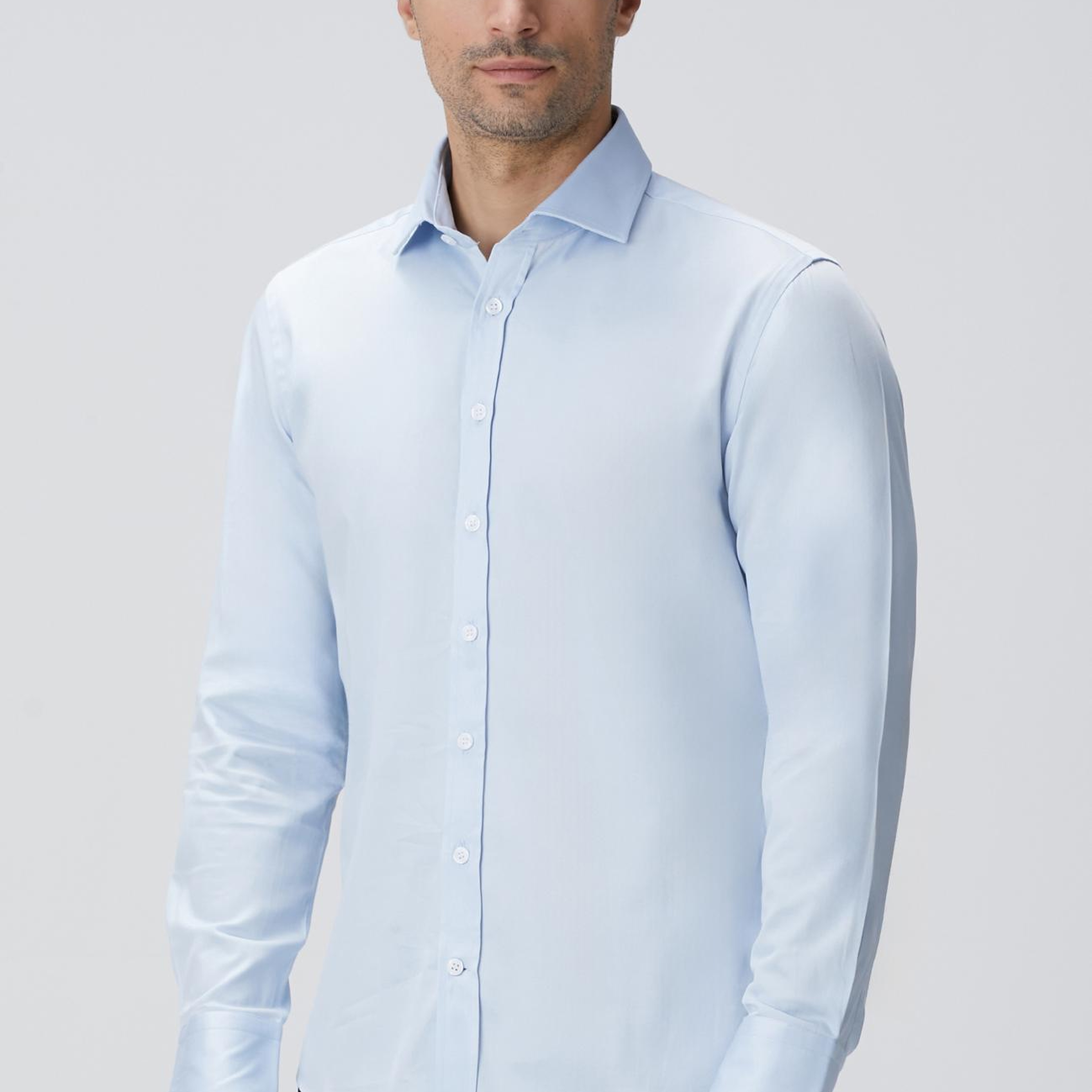 Network Erkek Slim Fit Mavi Pamuk Saten Gömlek