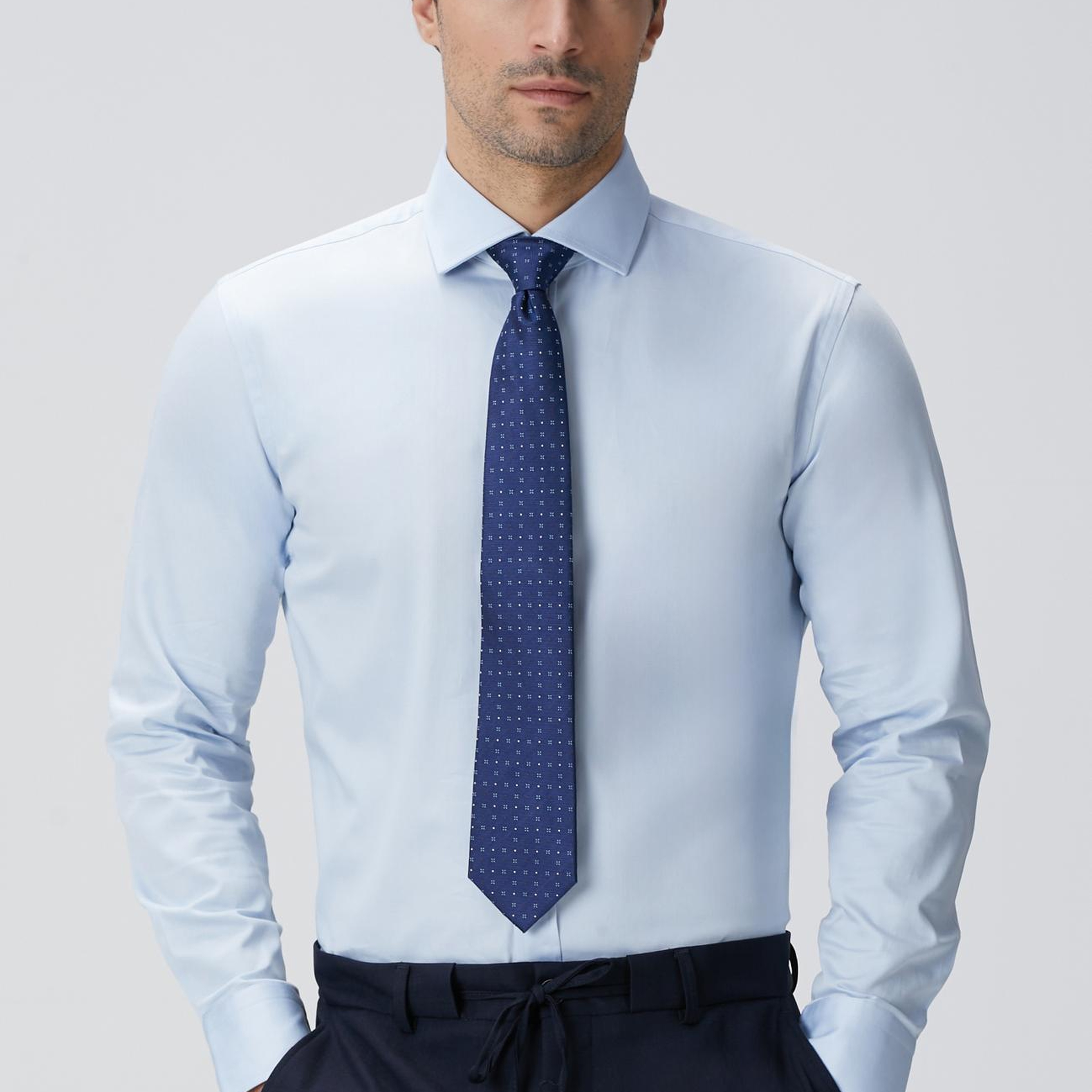 Network Erkek Slim Fit Mavi Pamuk Saten Gömlek