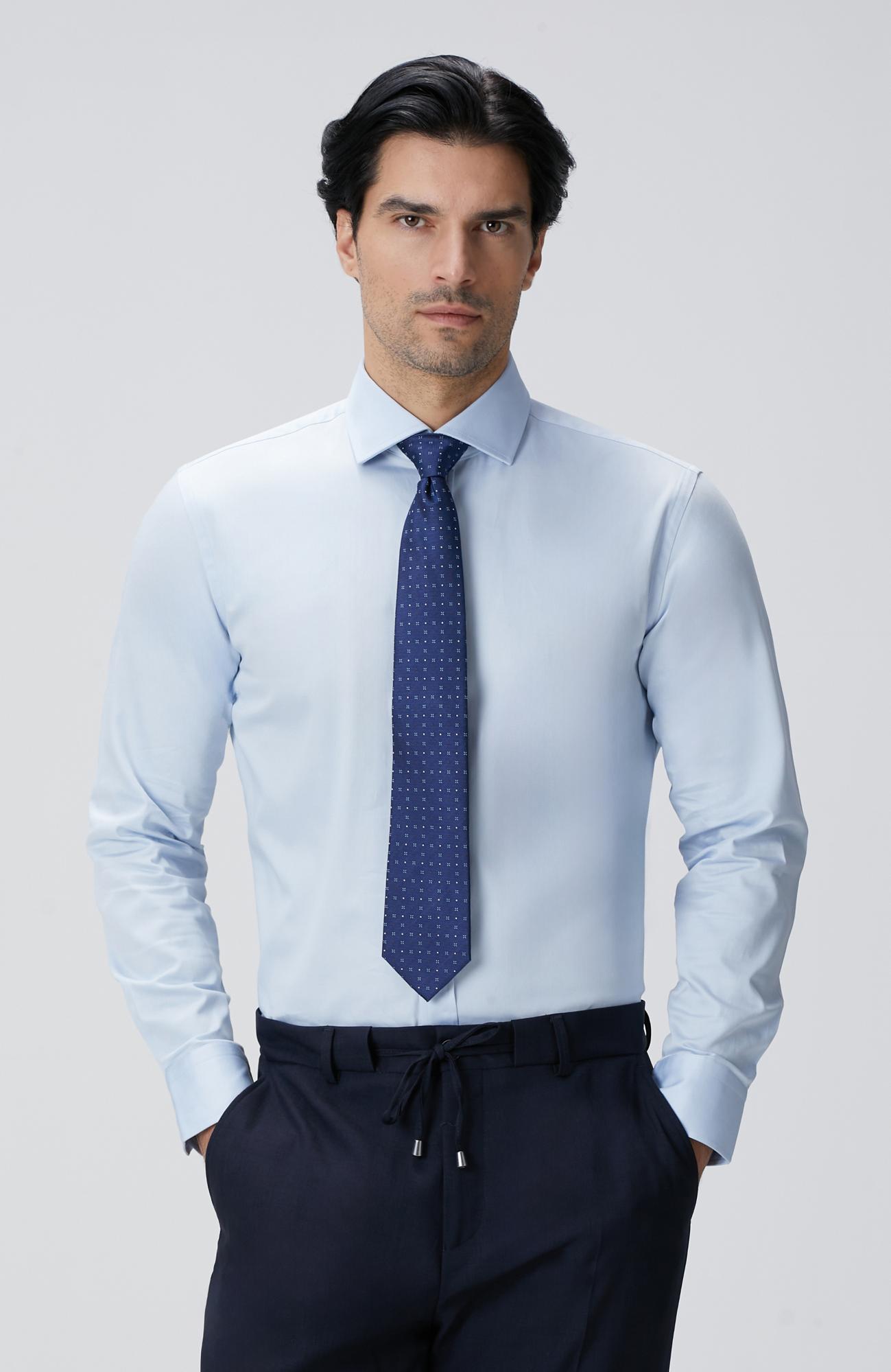 Network Erkek Slim Fit Mavi Pamuk Saten Gömlek