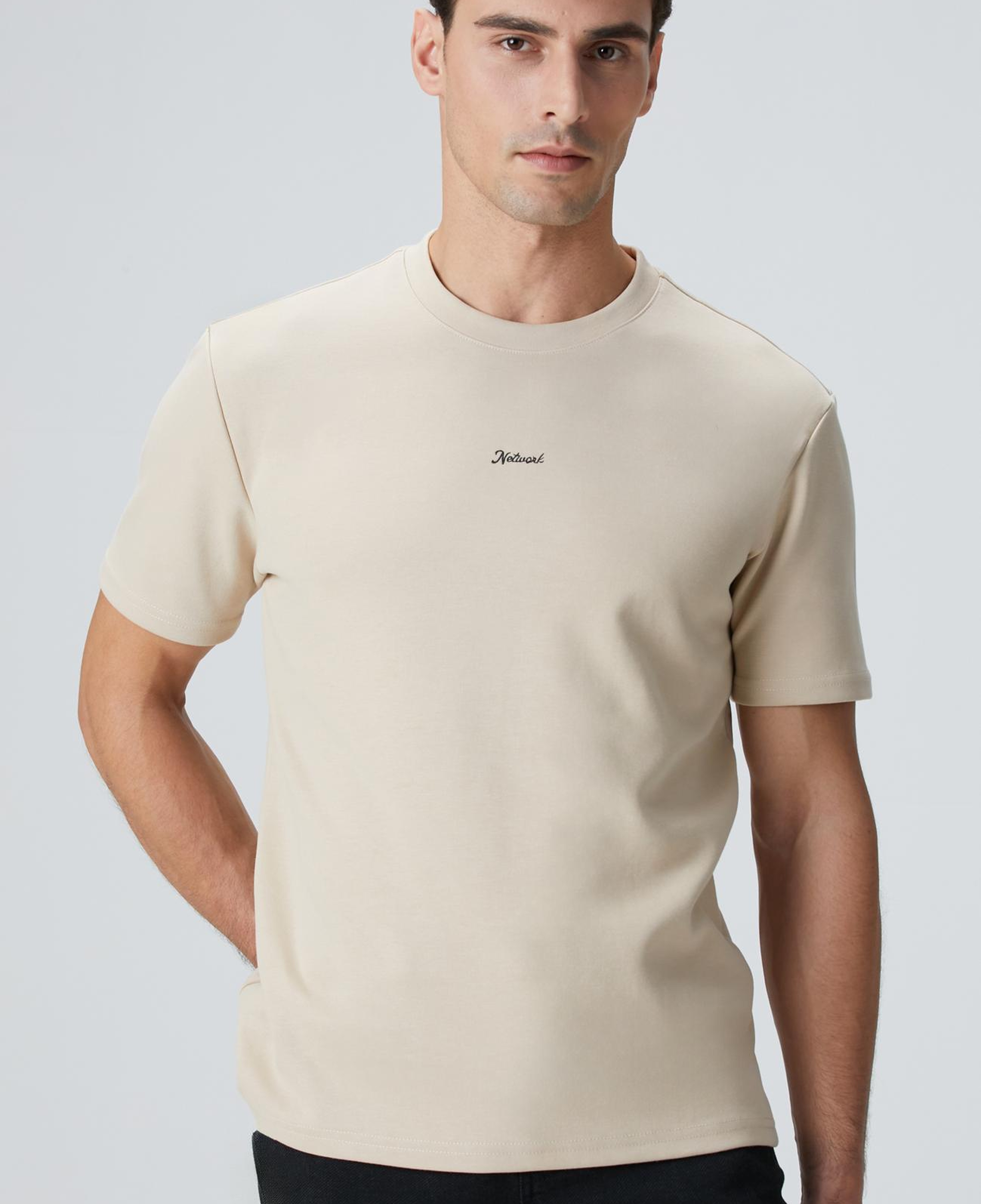 Network Erkek Bej Baskılı Sweatshirt