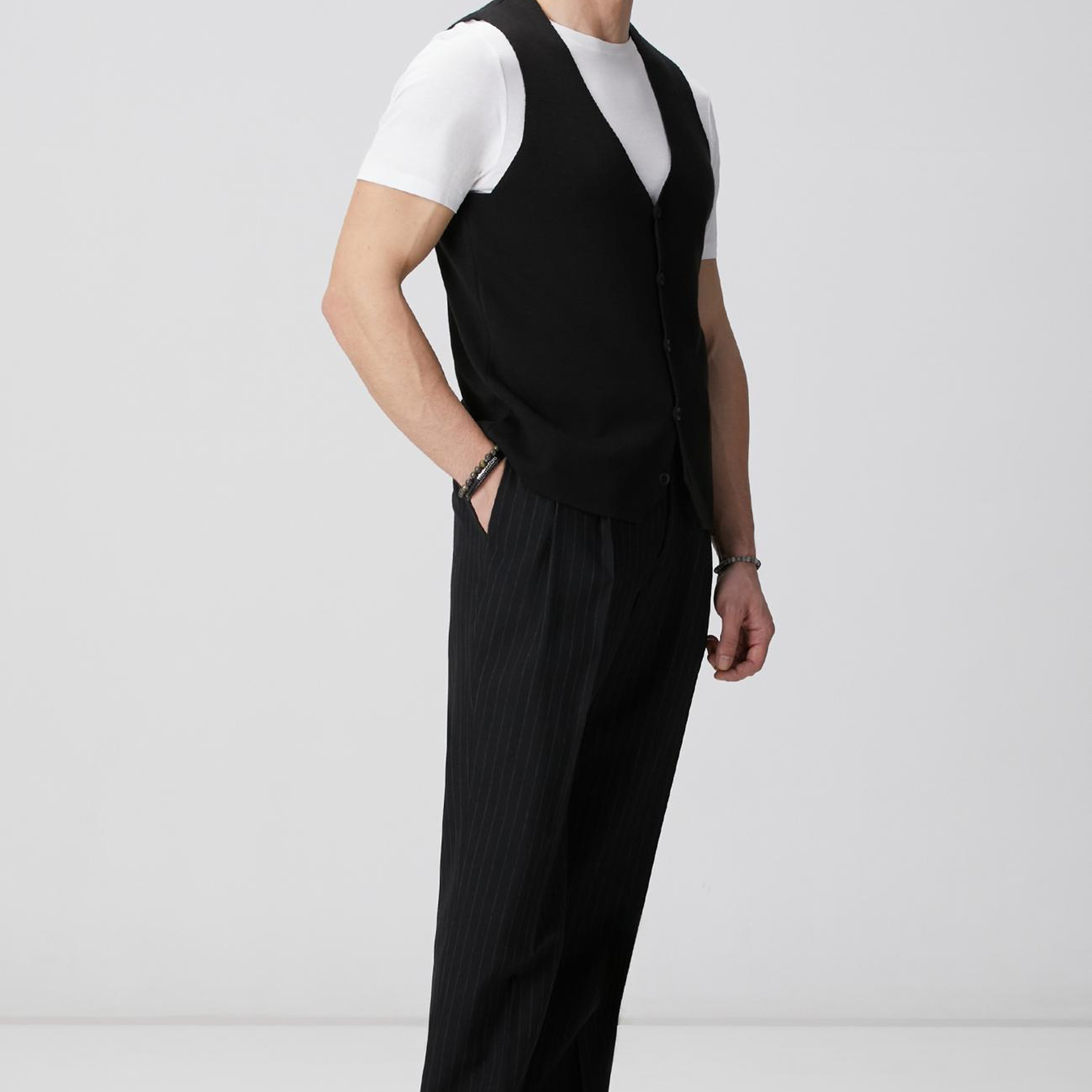 Network Erkek Siyah Kolsuz Triko Yelek