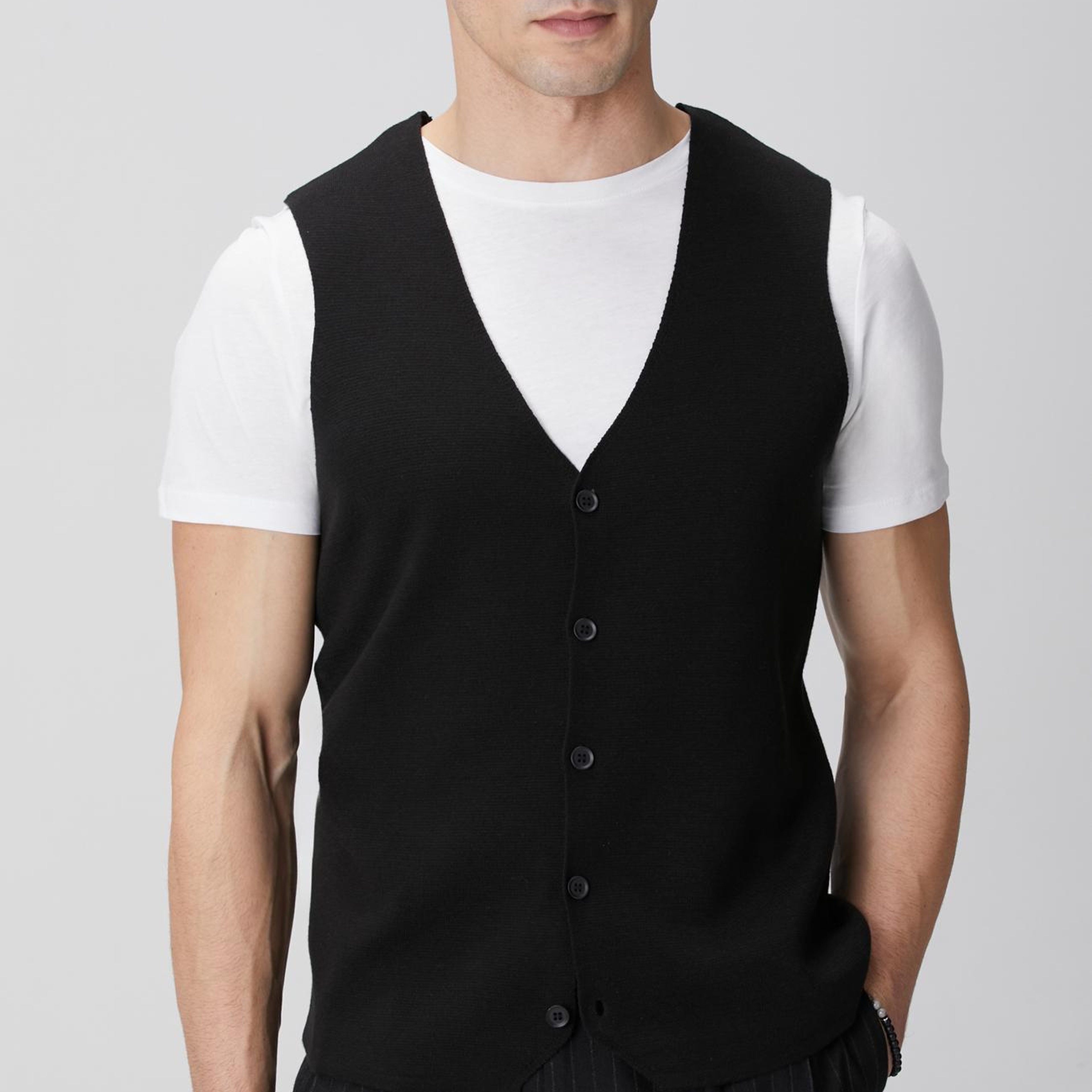 Network Erkek Siyah Kolsuz Triko Yelek