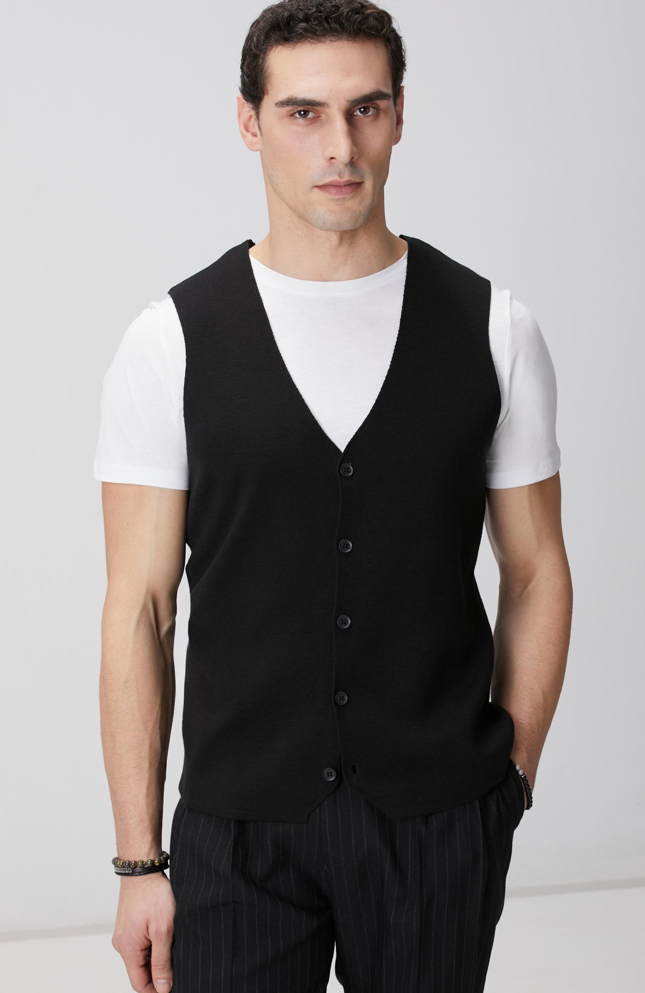 Network Erkek Siyah Kolsuz Triko Yelek