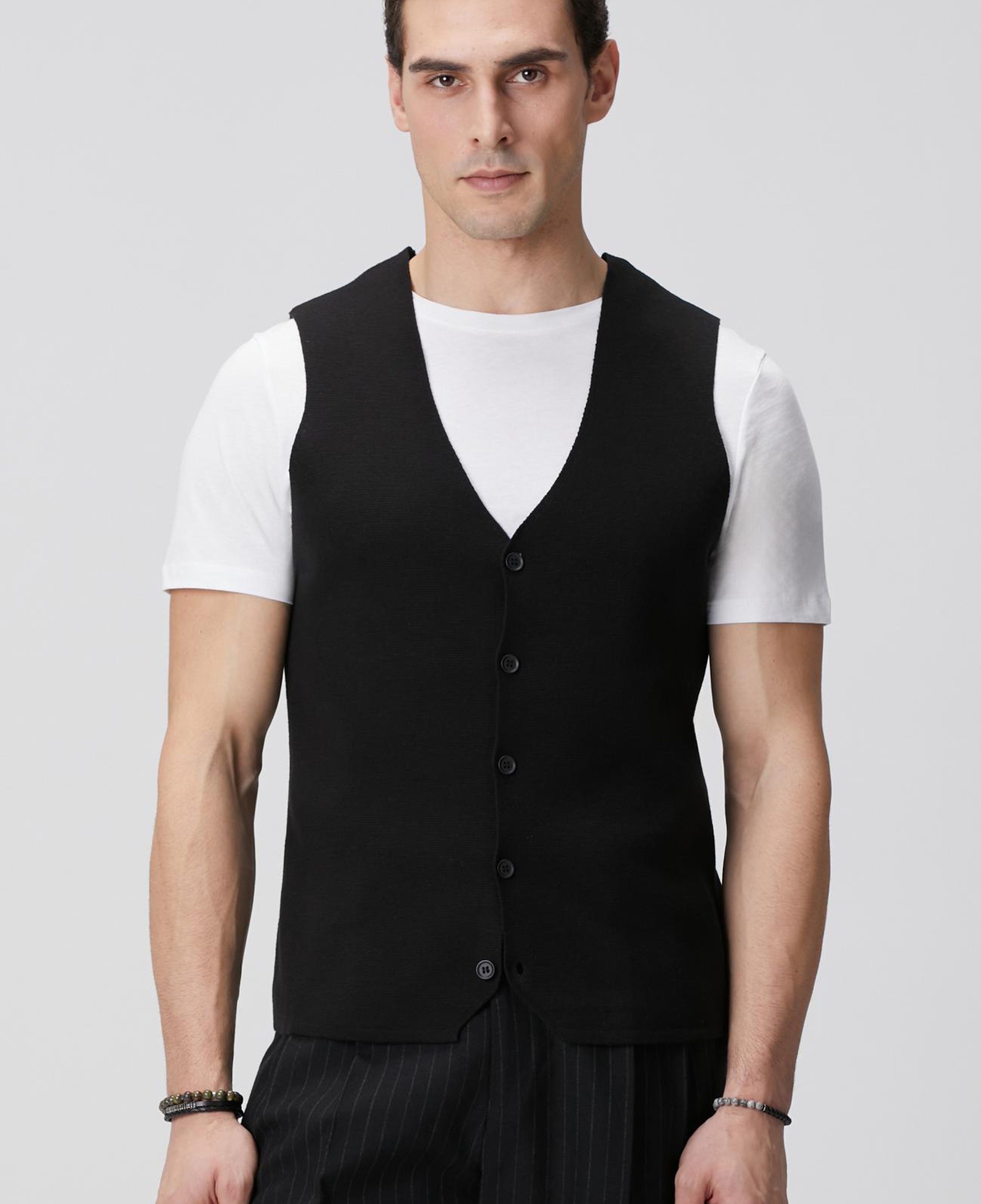 Network Erkek Siyah Kolsuz Triko Yelek