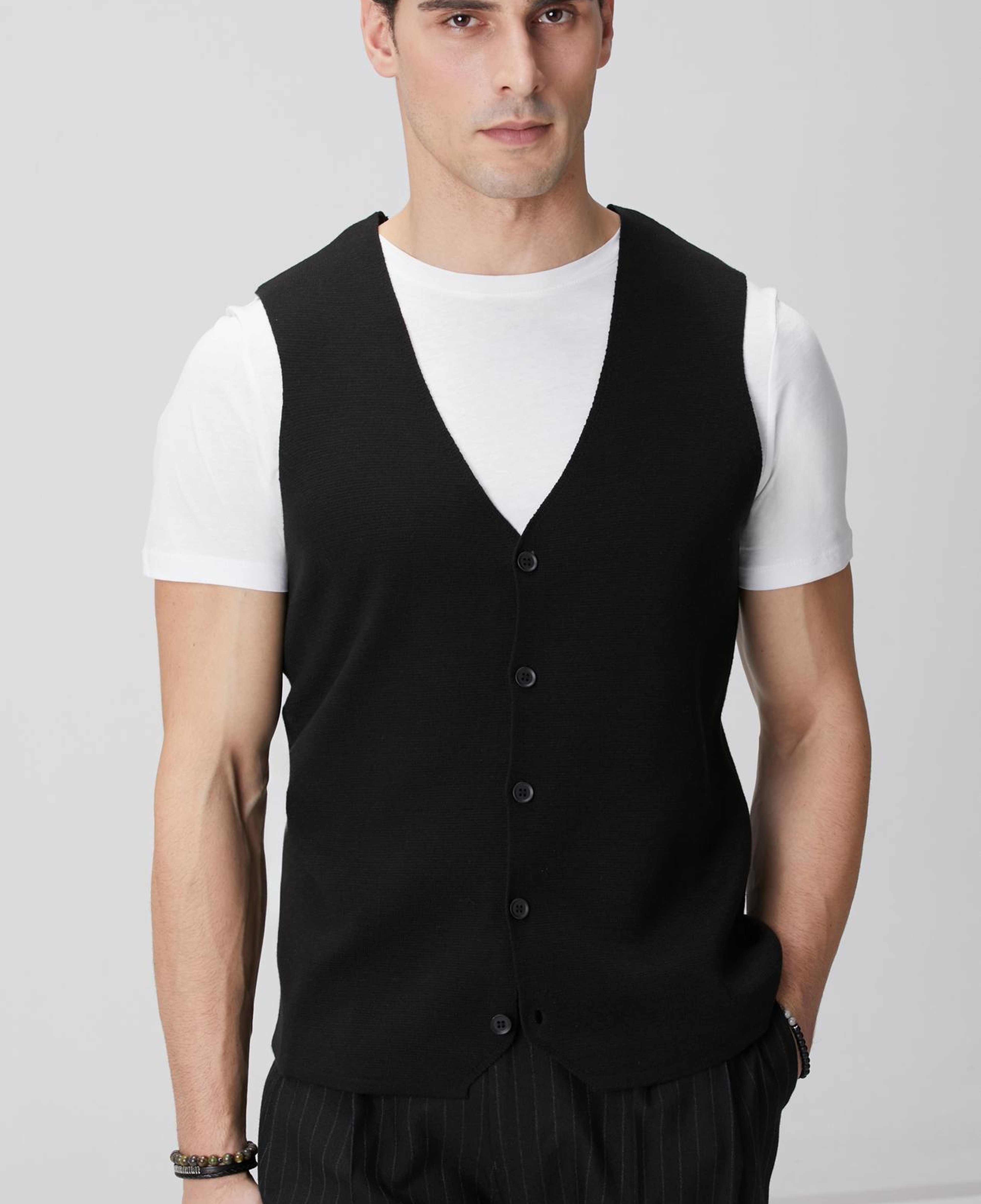 Network Erkek Siyah Kolsuz Triko Yelek