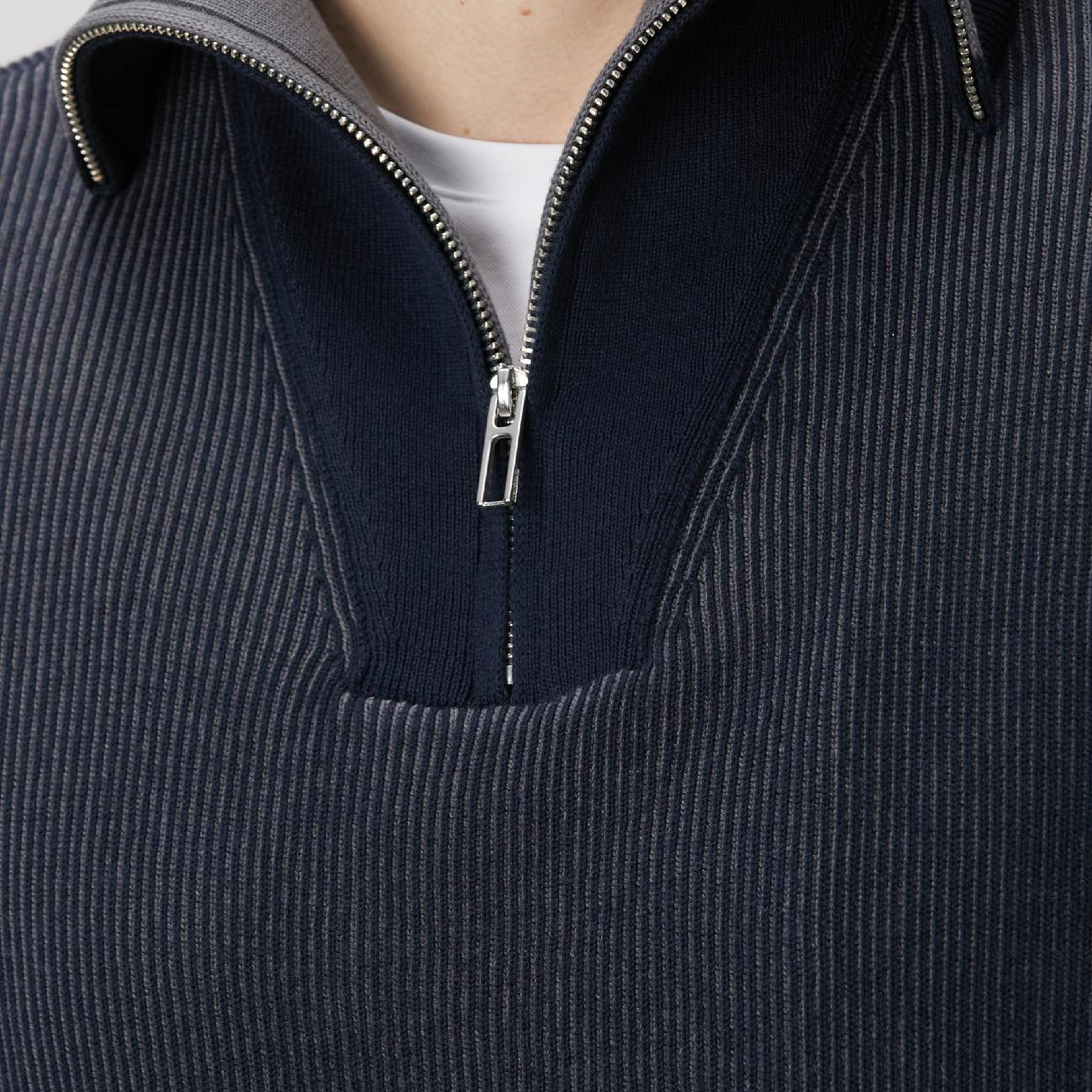 Network Erkek Lacivert Dik Yaka Çift Renk Kazak