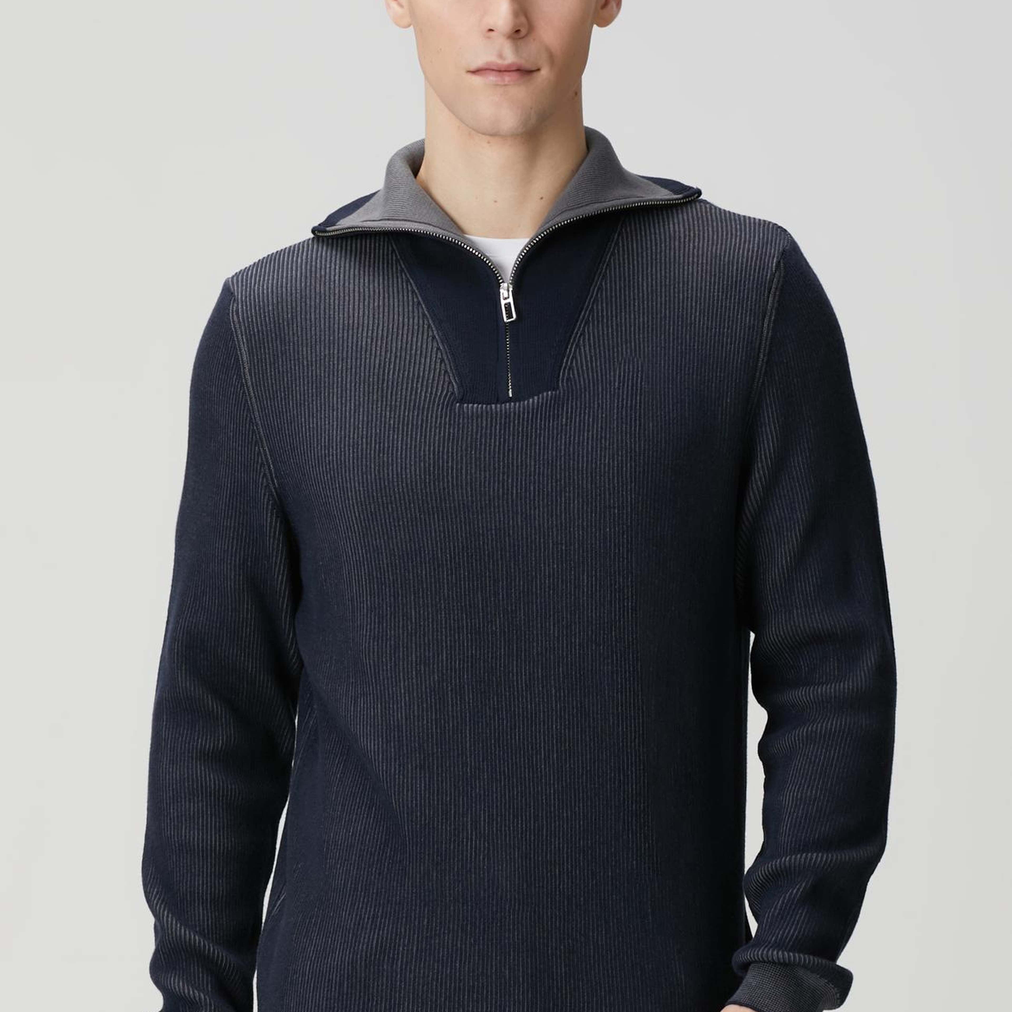 Network Erkek Lacivert Dik Yaka Çift Renk Kazak