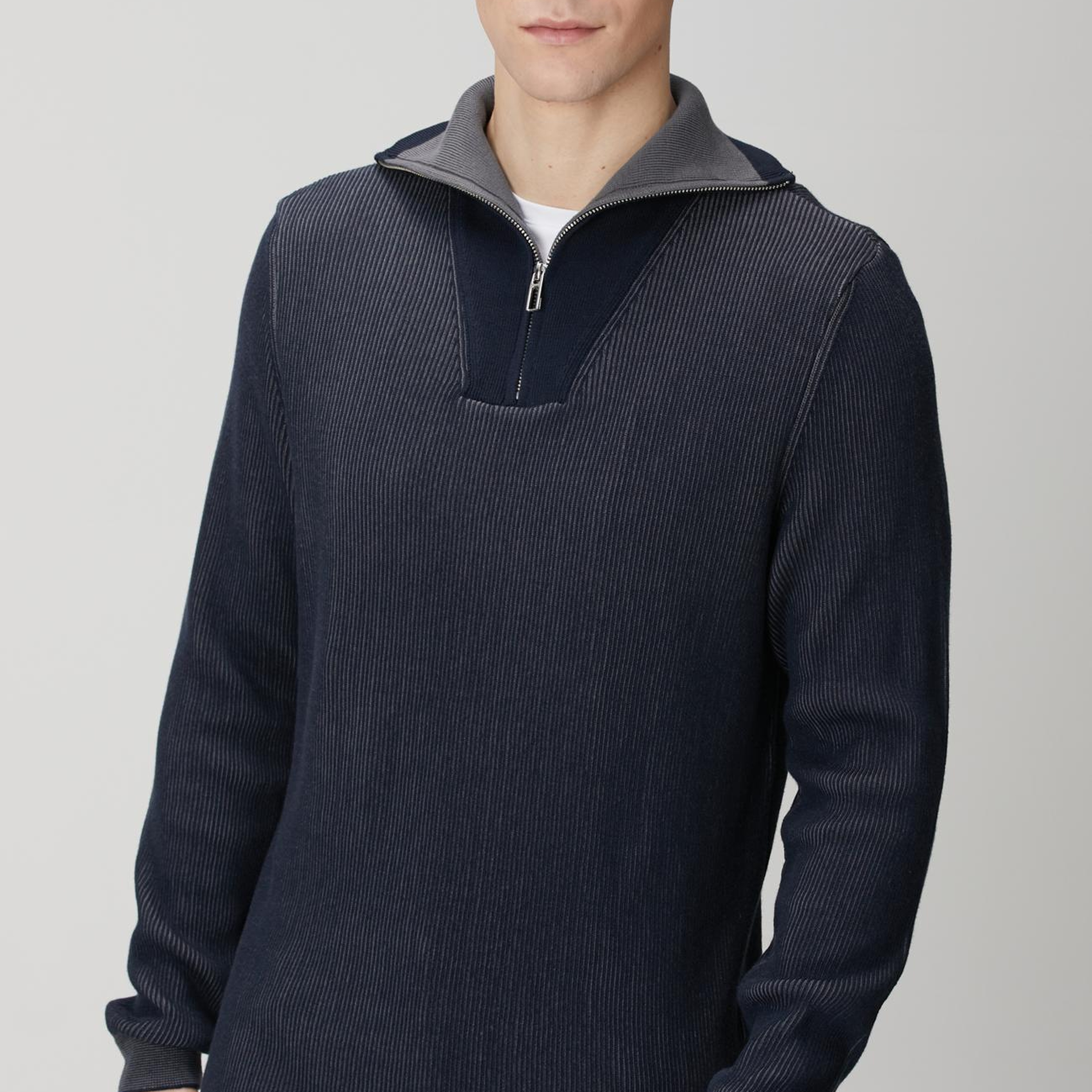 Network Erkek Lacivert Dik Yaka Çift Renk Kazak