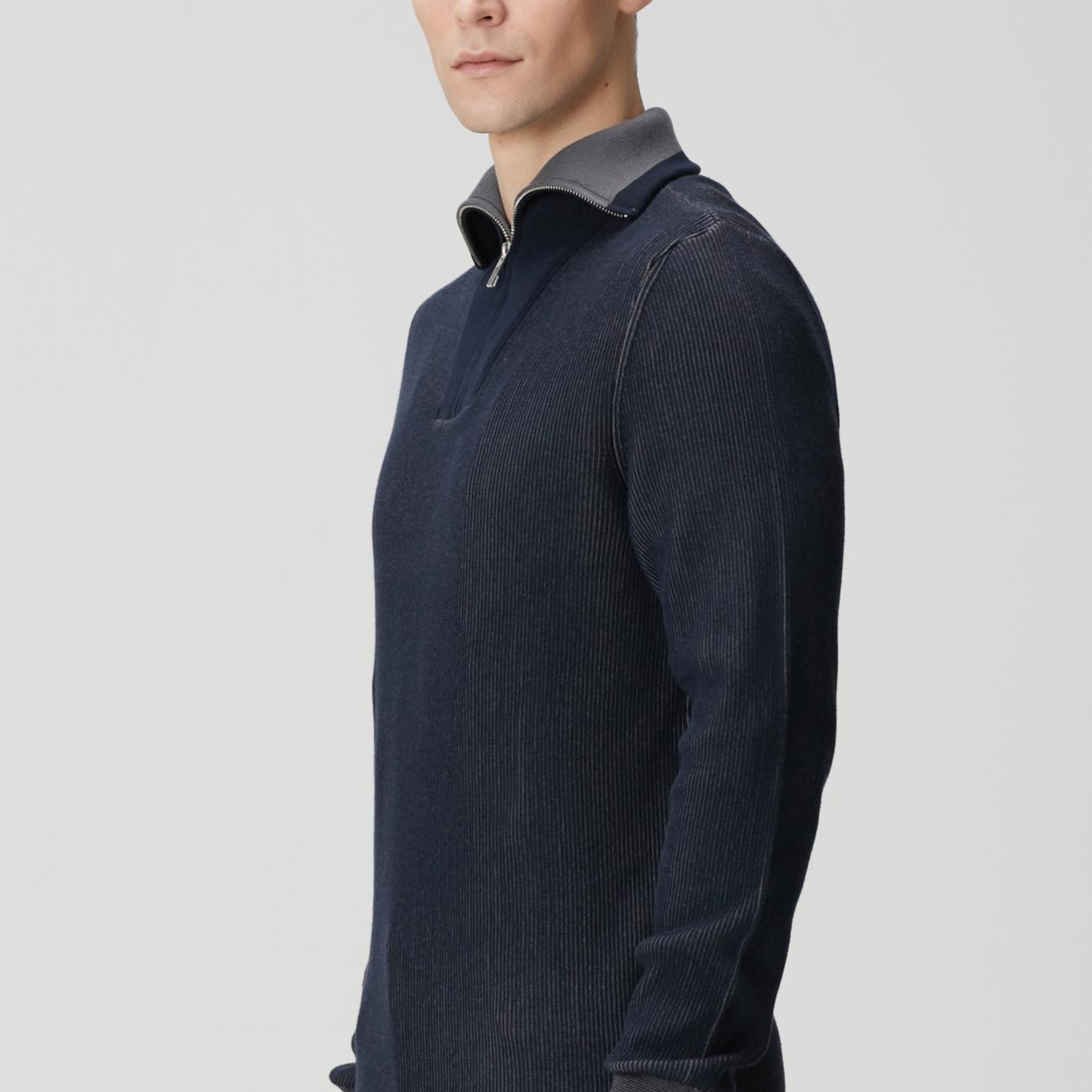 Network Erkek Lacivert Dik Yaka Çift Renk Kazak