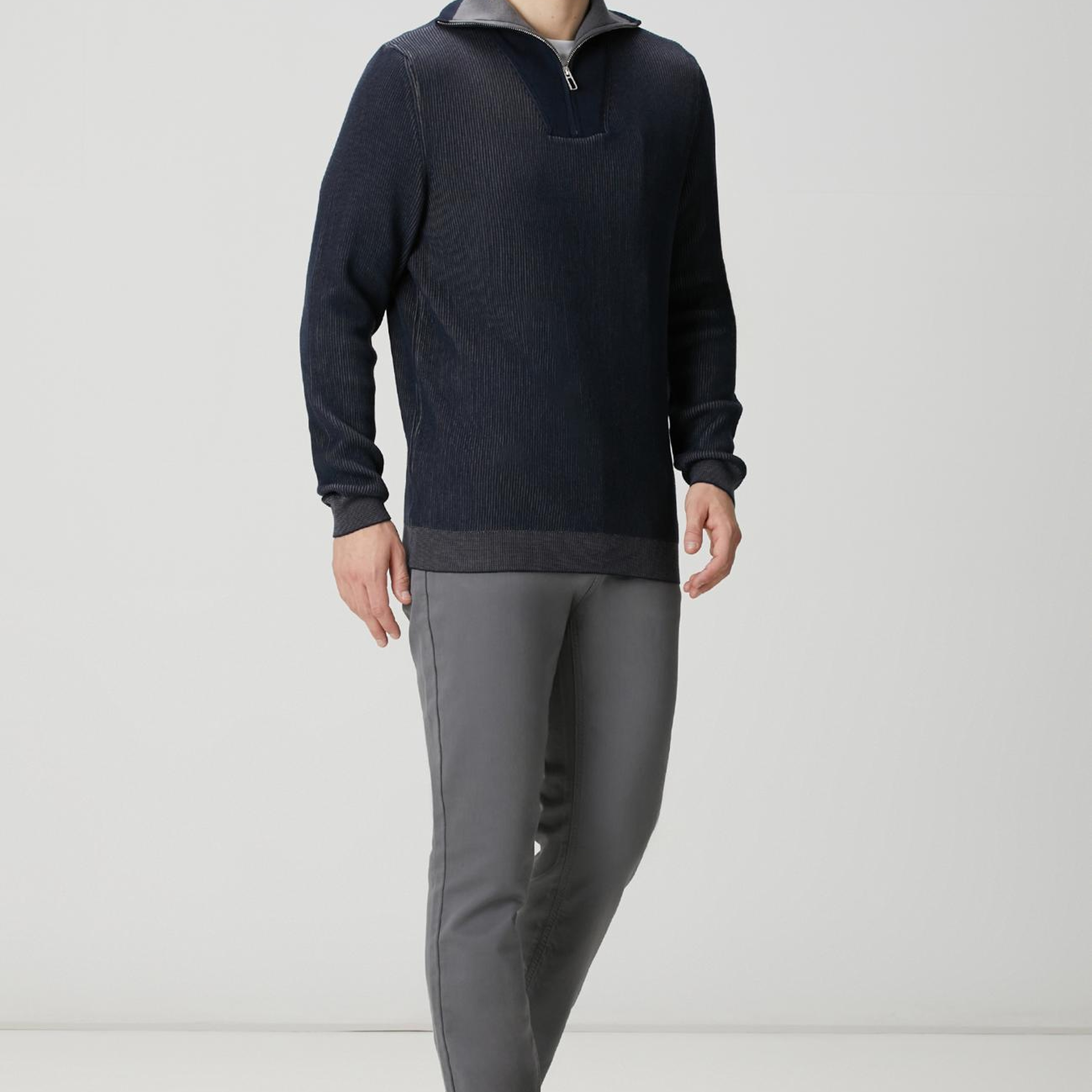 Network Erkek Lacivert Dik Yaka Çift Renk Kazak