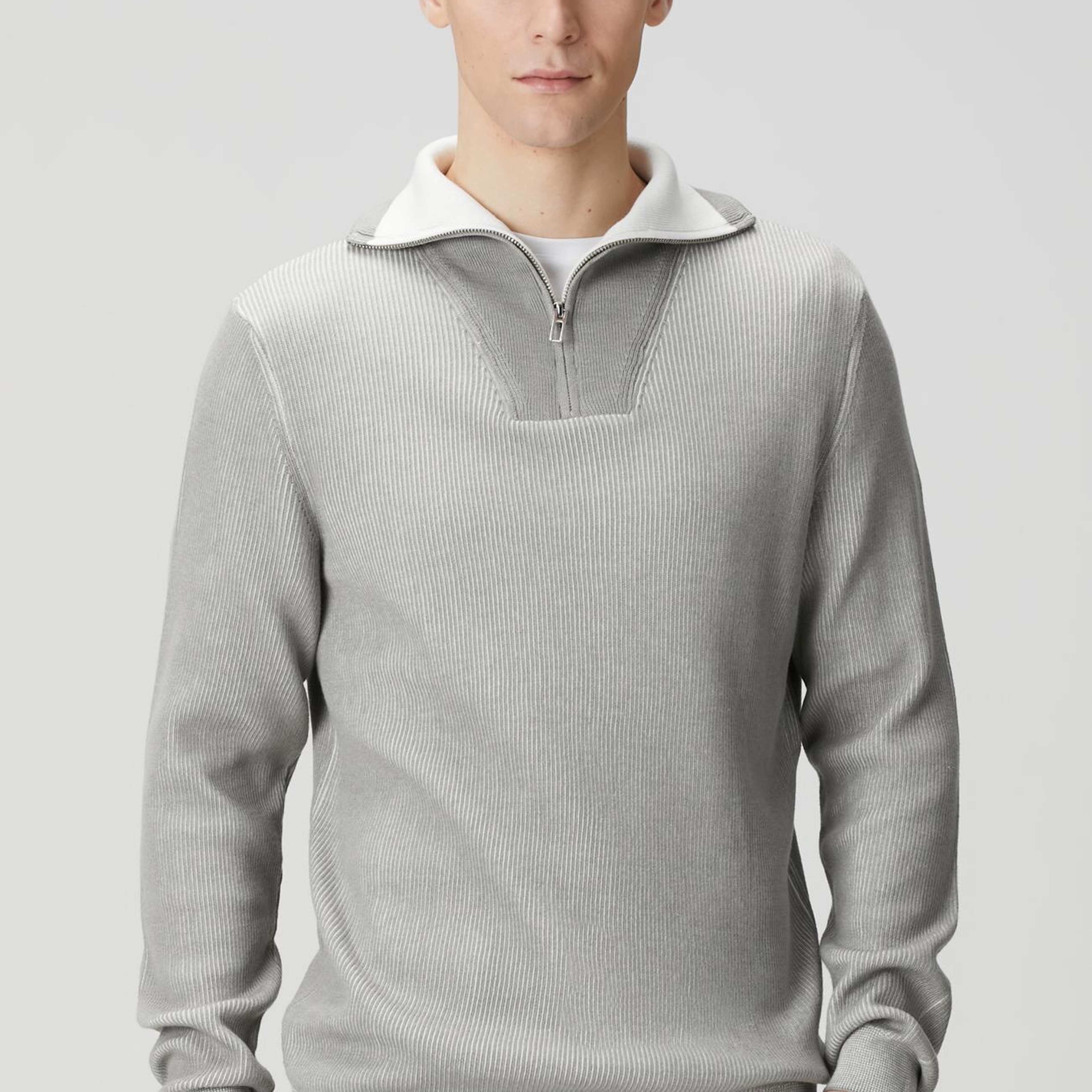 Network Erkek Açık Gri Dik Yaka Çift Renk Kazak