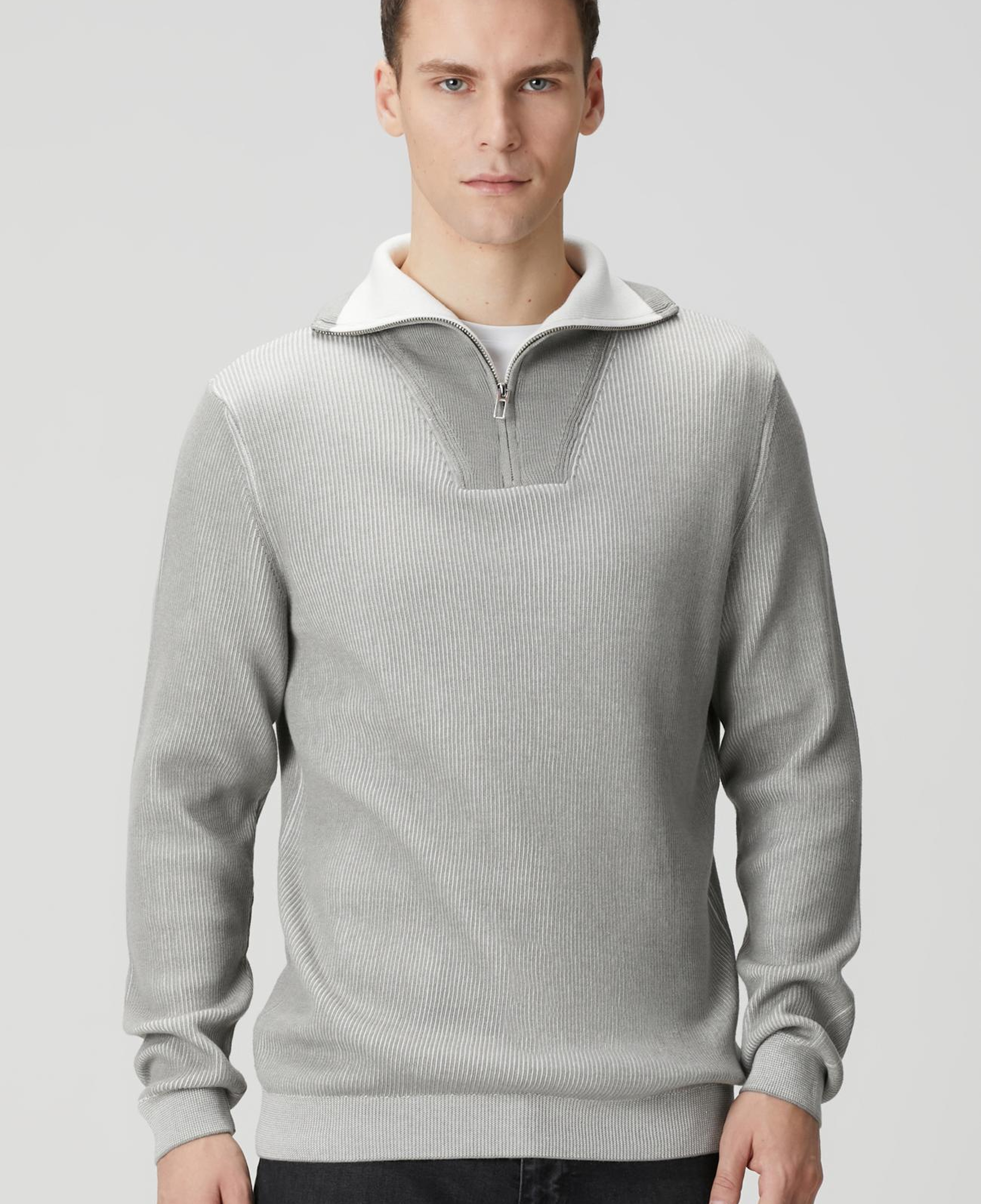 Network Erkek Açık Gri Dik Yaka Çift Renk Kazak