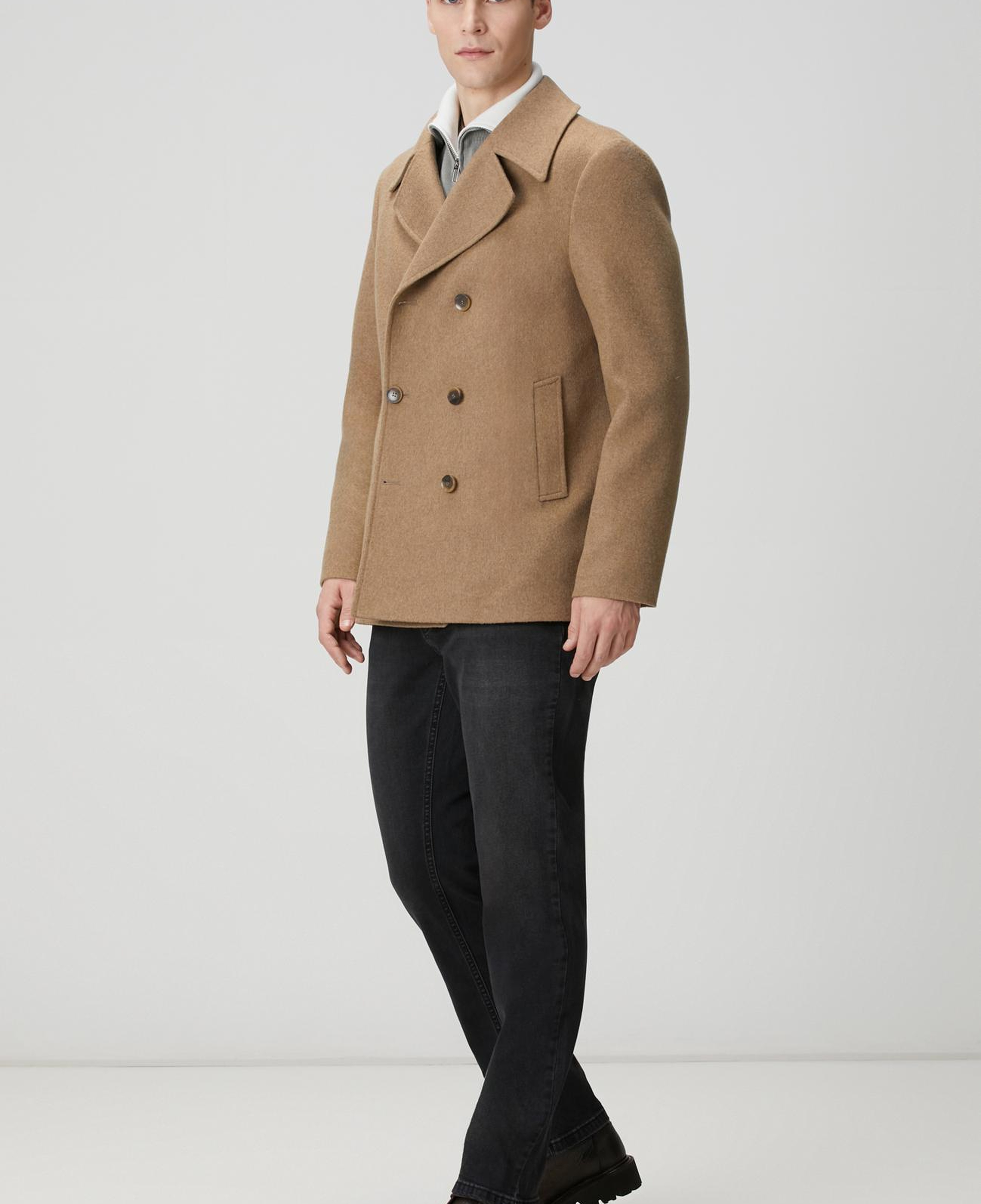 Network Erkek Açık Gri Dik Yaka Çift Renk Kazak