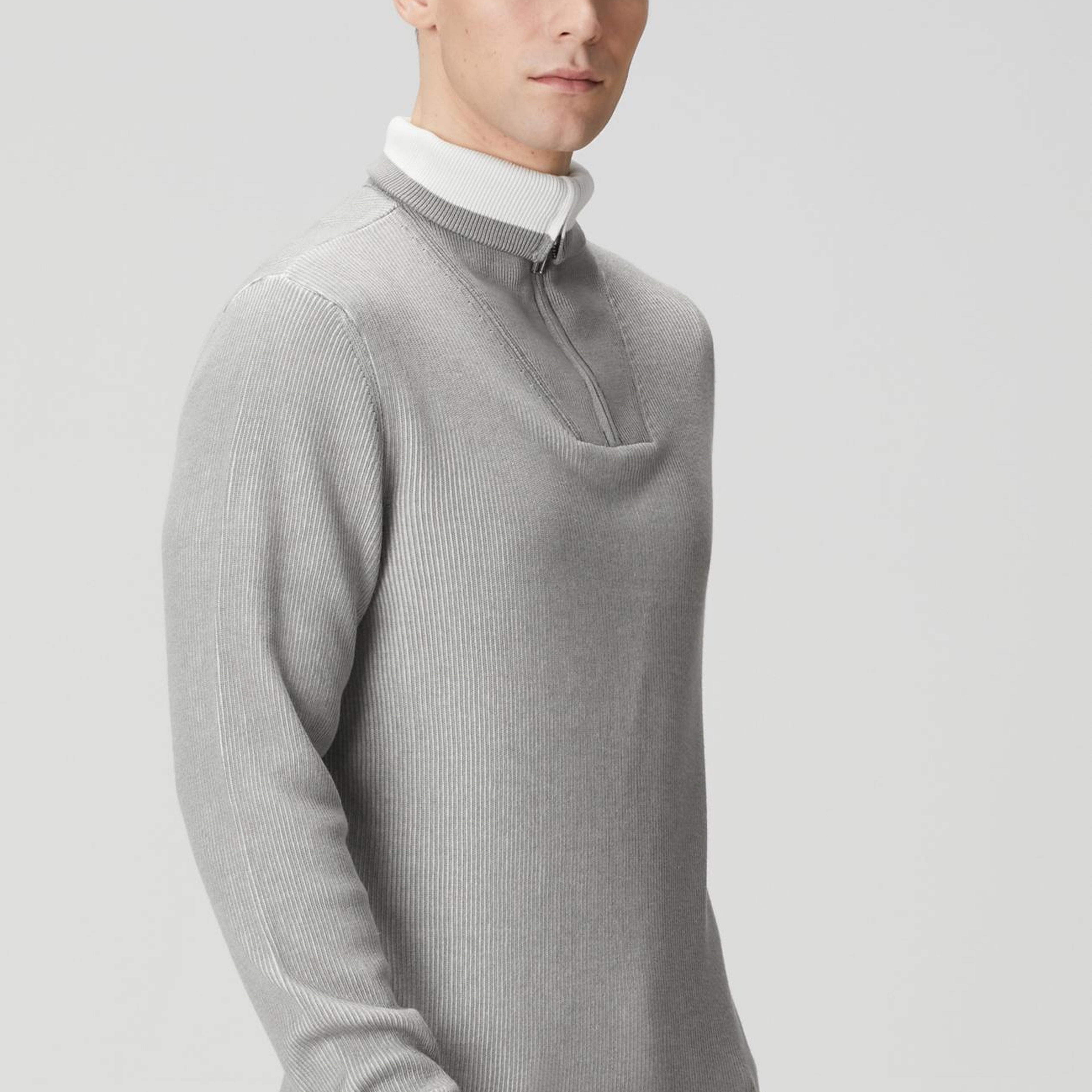 Network Erkek Açık Gri Dik Yaka Çift Renk Kazak