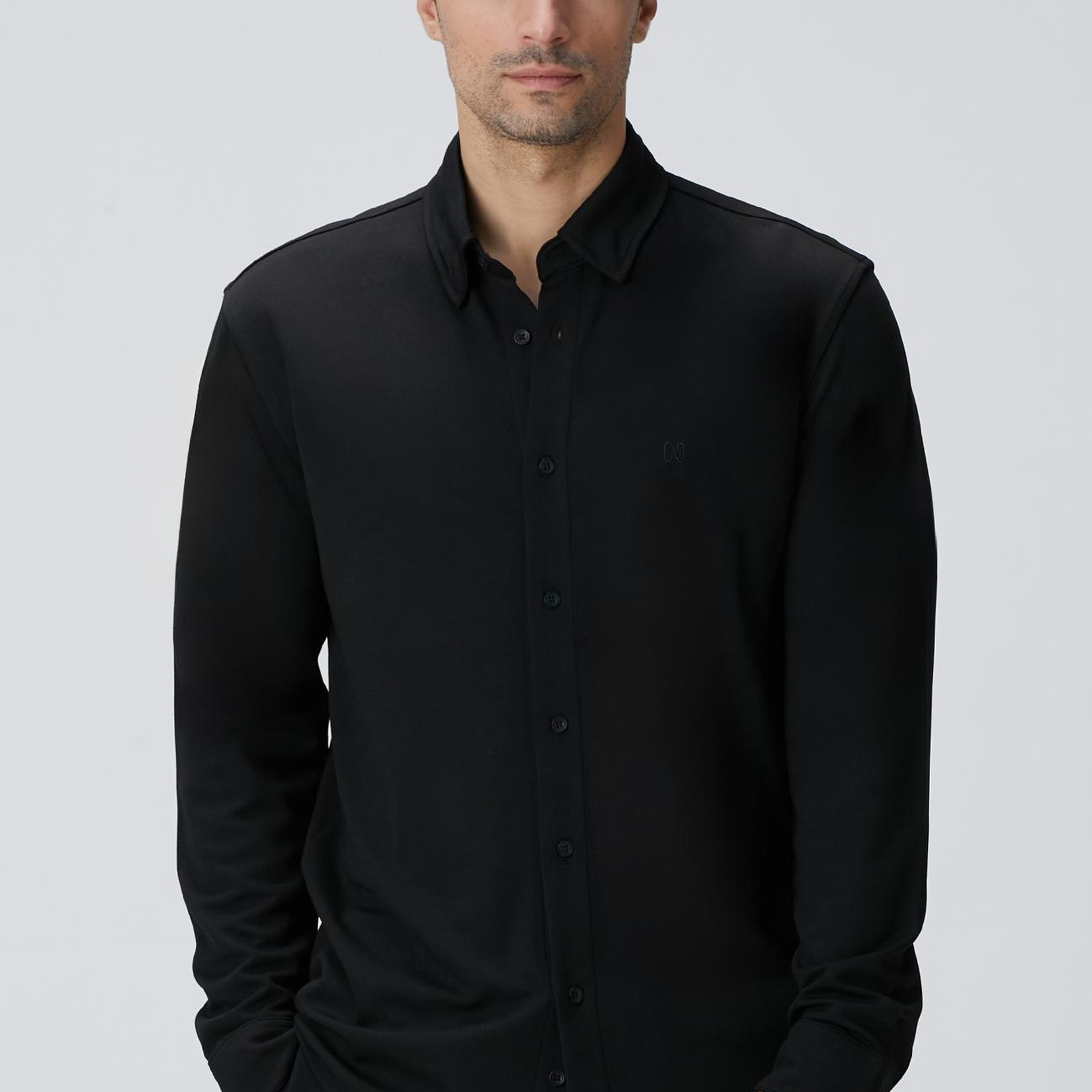 Network Erkek Siyah Uzun Kollu Örme Gömlek