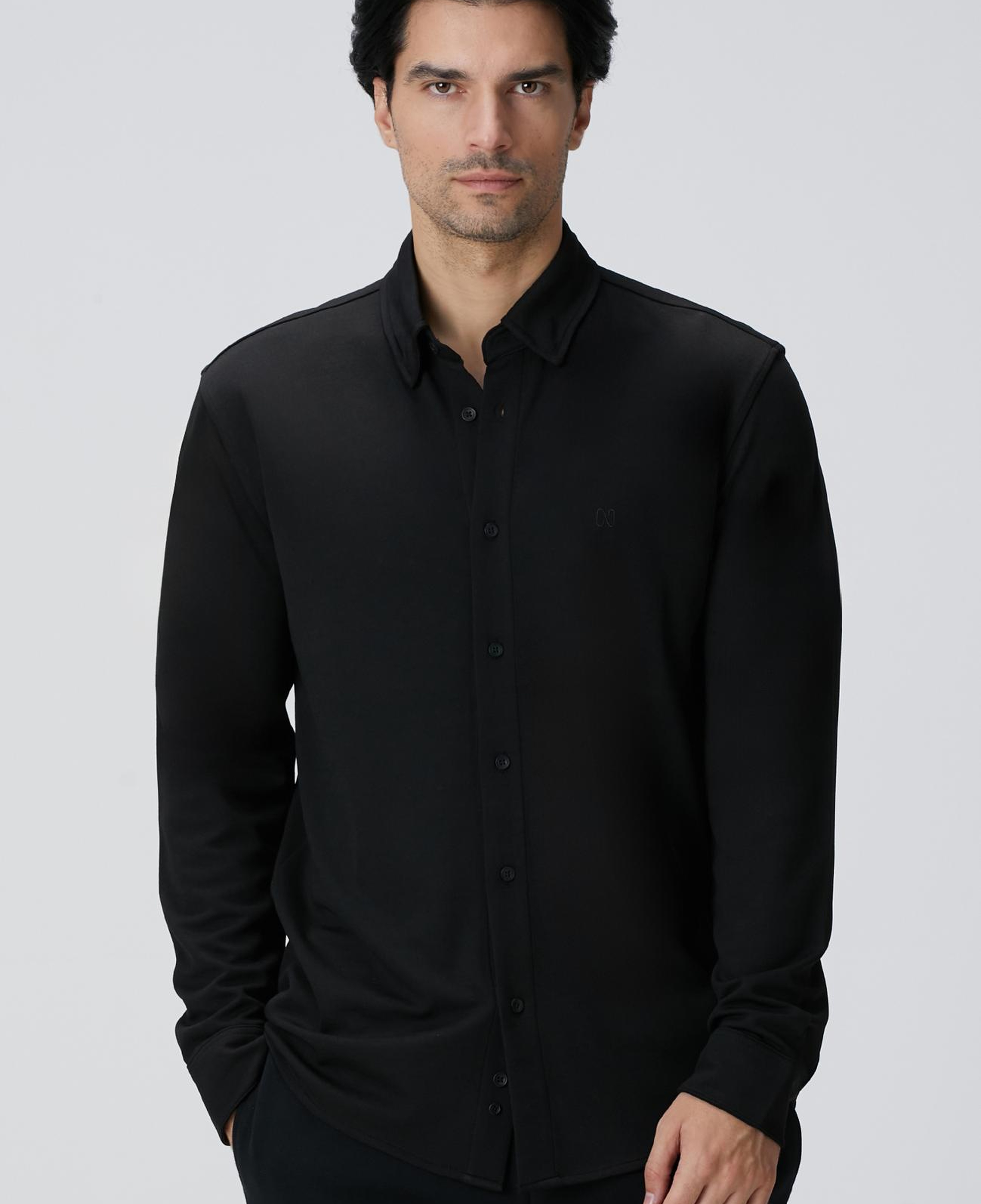 Network Erkek Siyah Uzun Kollu Örme Gömlek