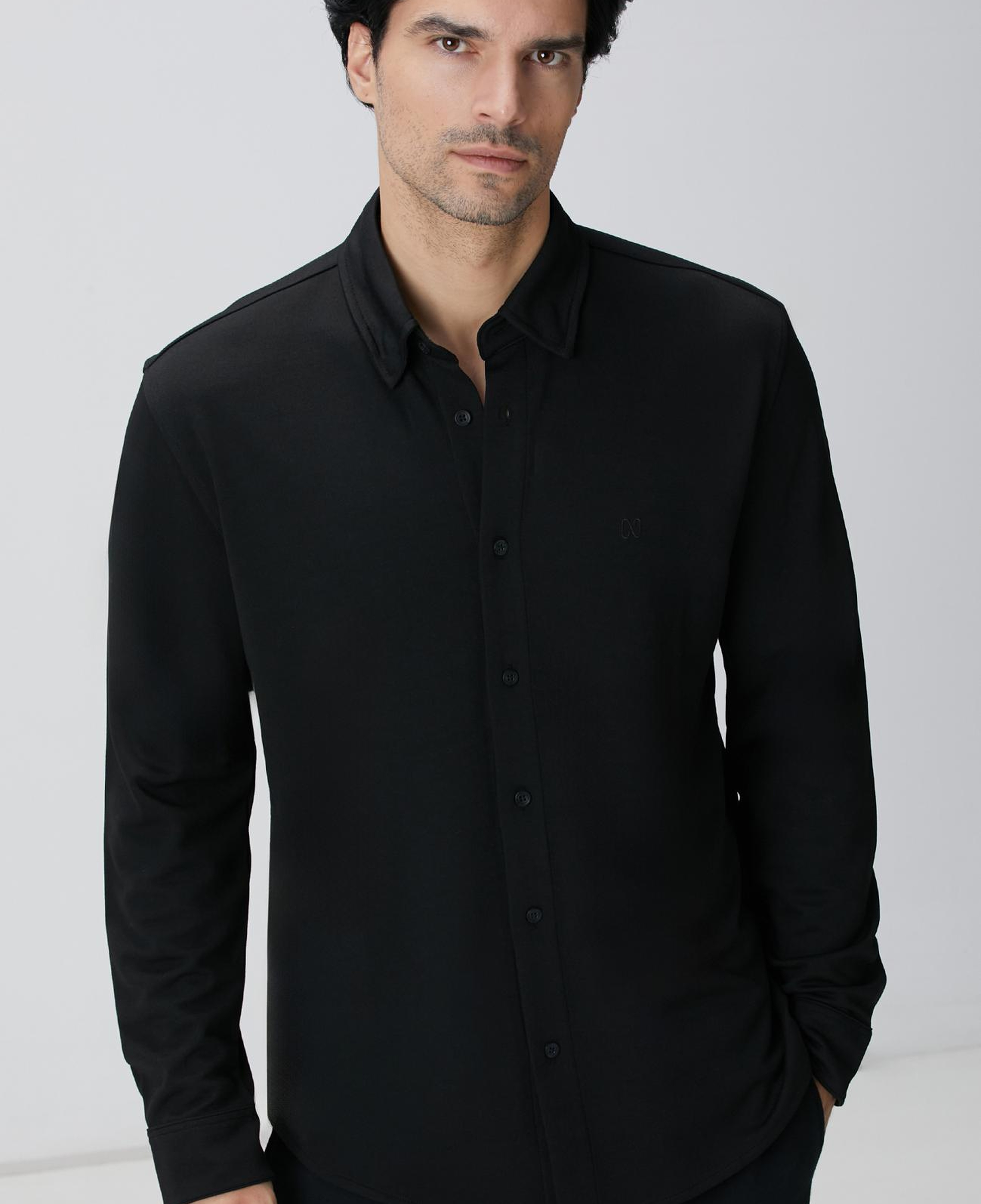 Network Erkek Siyah Uzun Kollu Örme Gömlek