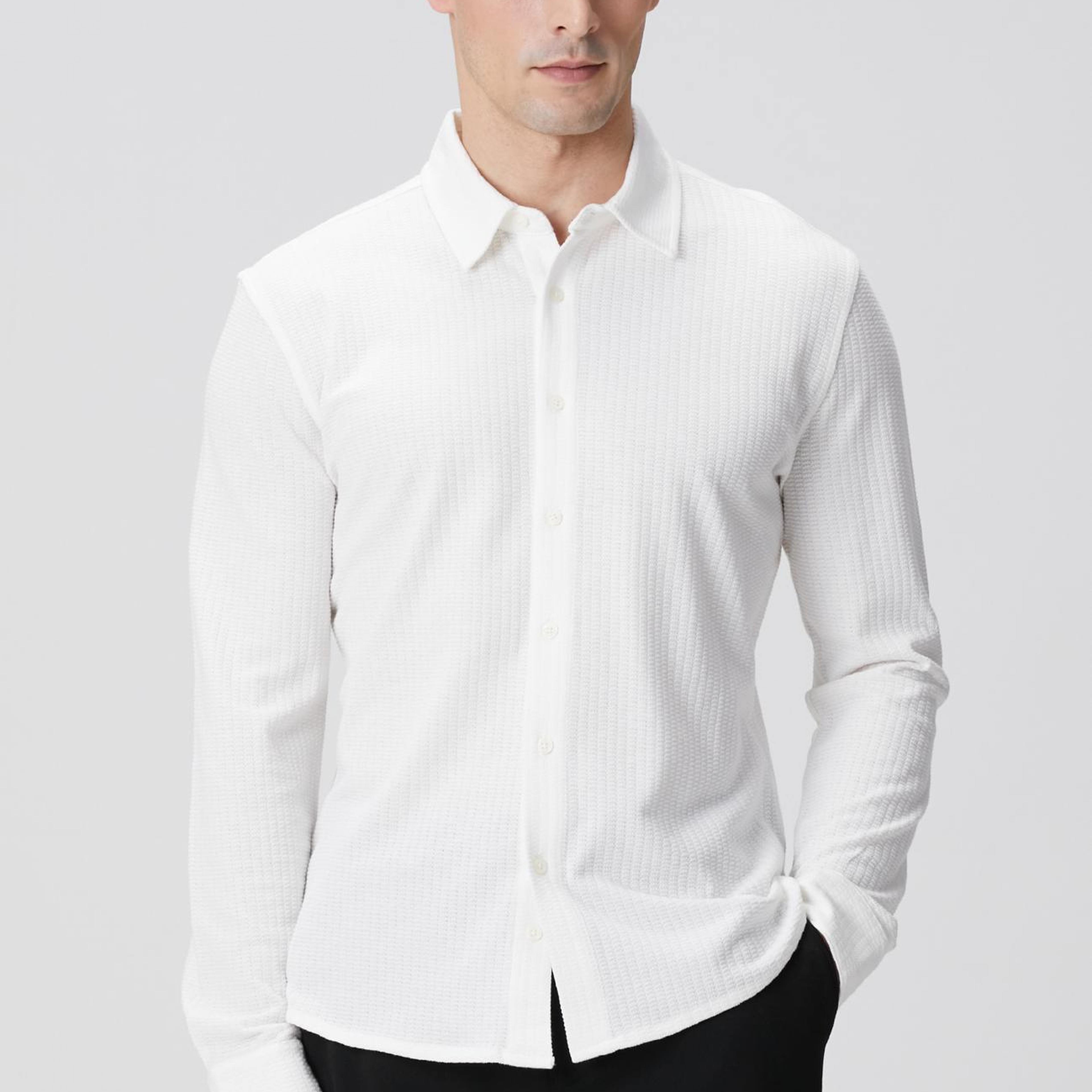 Network Erkek Beyaz Uzun Kollu Örme Gömlek