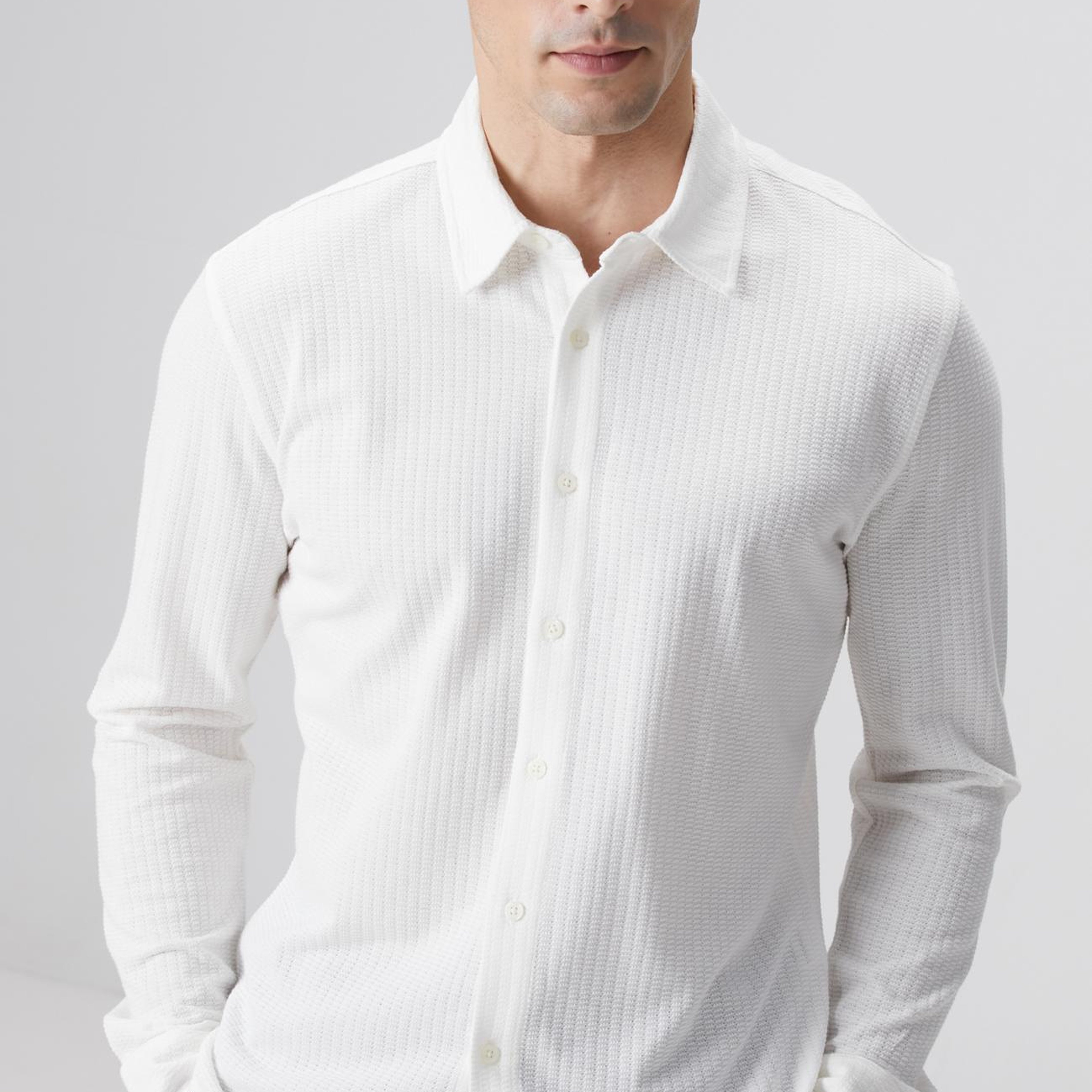 Network Erkek Beyaz Uzun Kollu Örme Gömlek