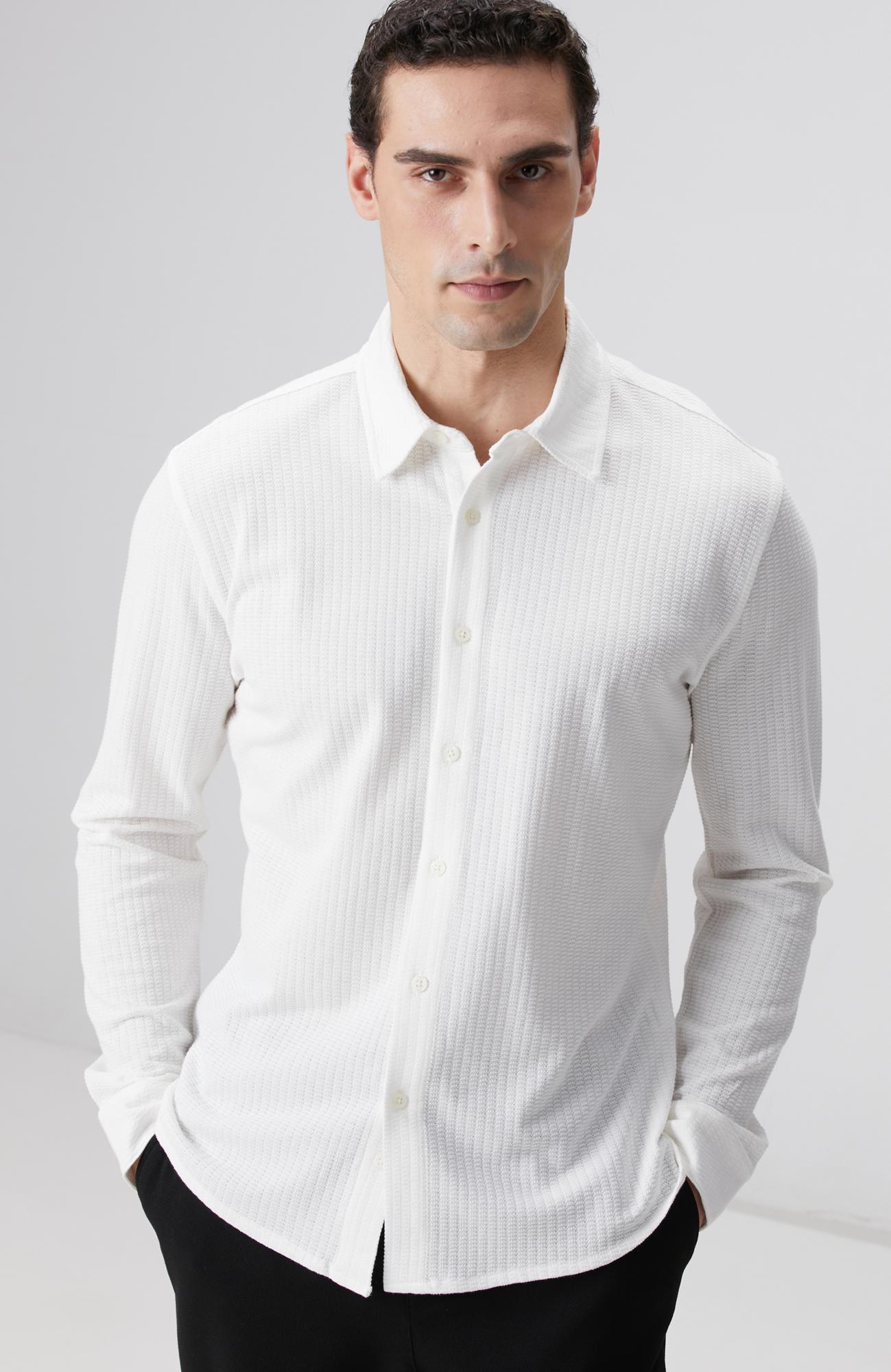 Network Erkek Beyaz Uzun Kollu Örme Gömlek