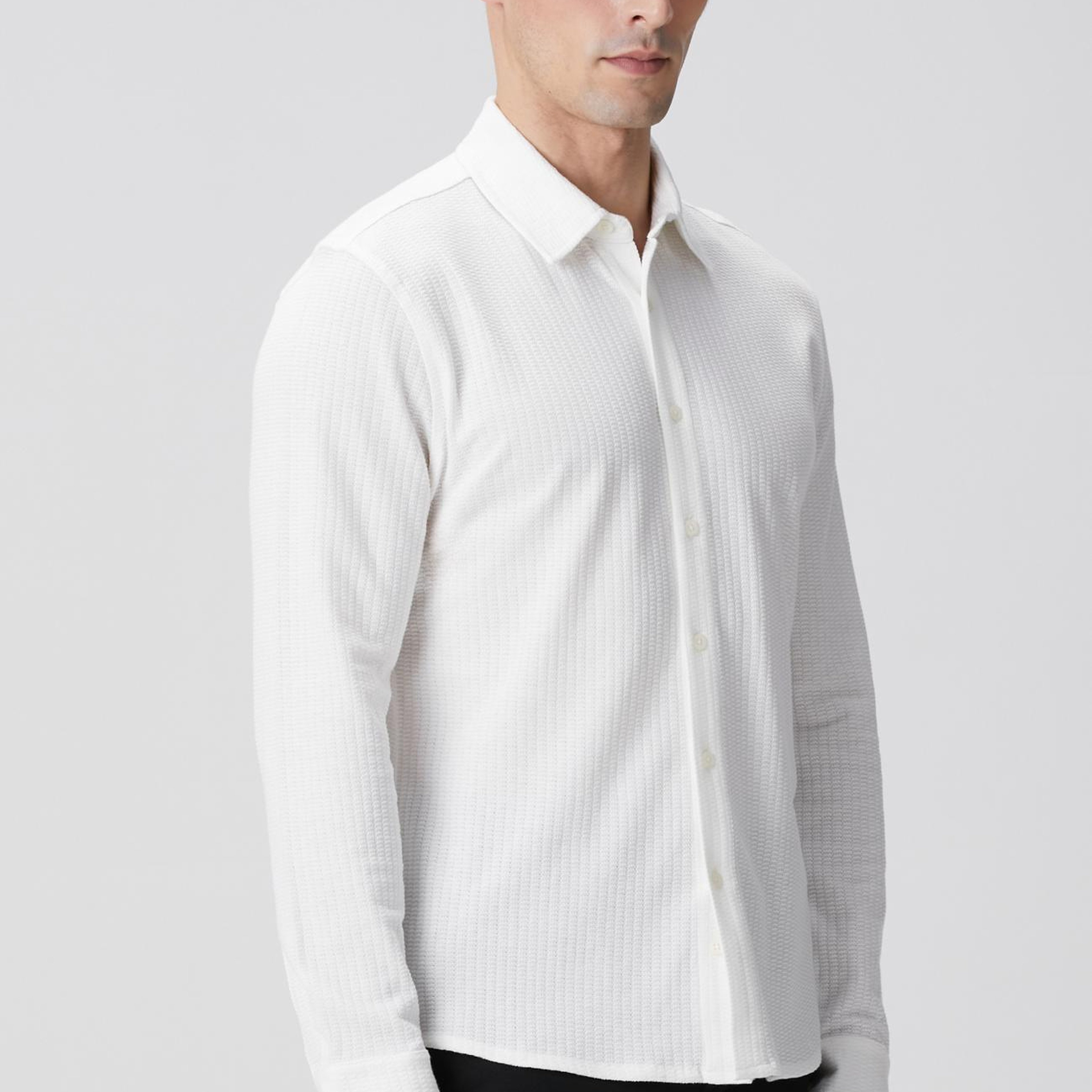 Network Erkek Beyaz Uzun Kollu Örme Gömlek