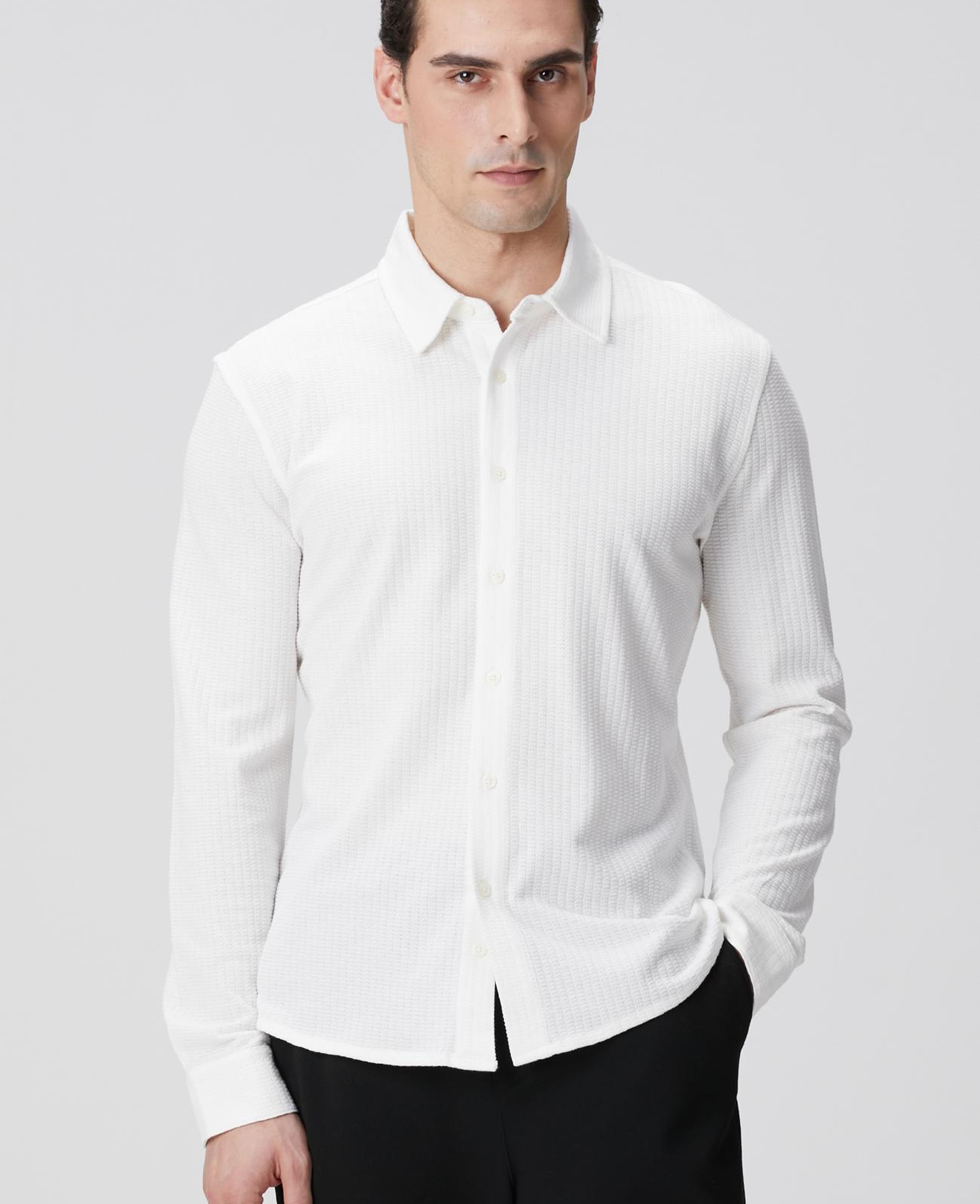 Network Erkek Beyaz Uzun Kollu Örme Gömlek