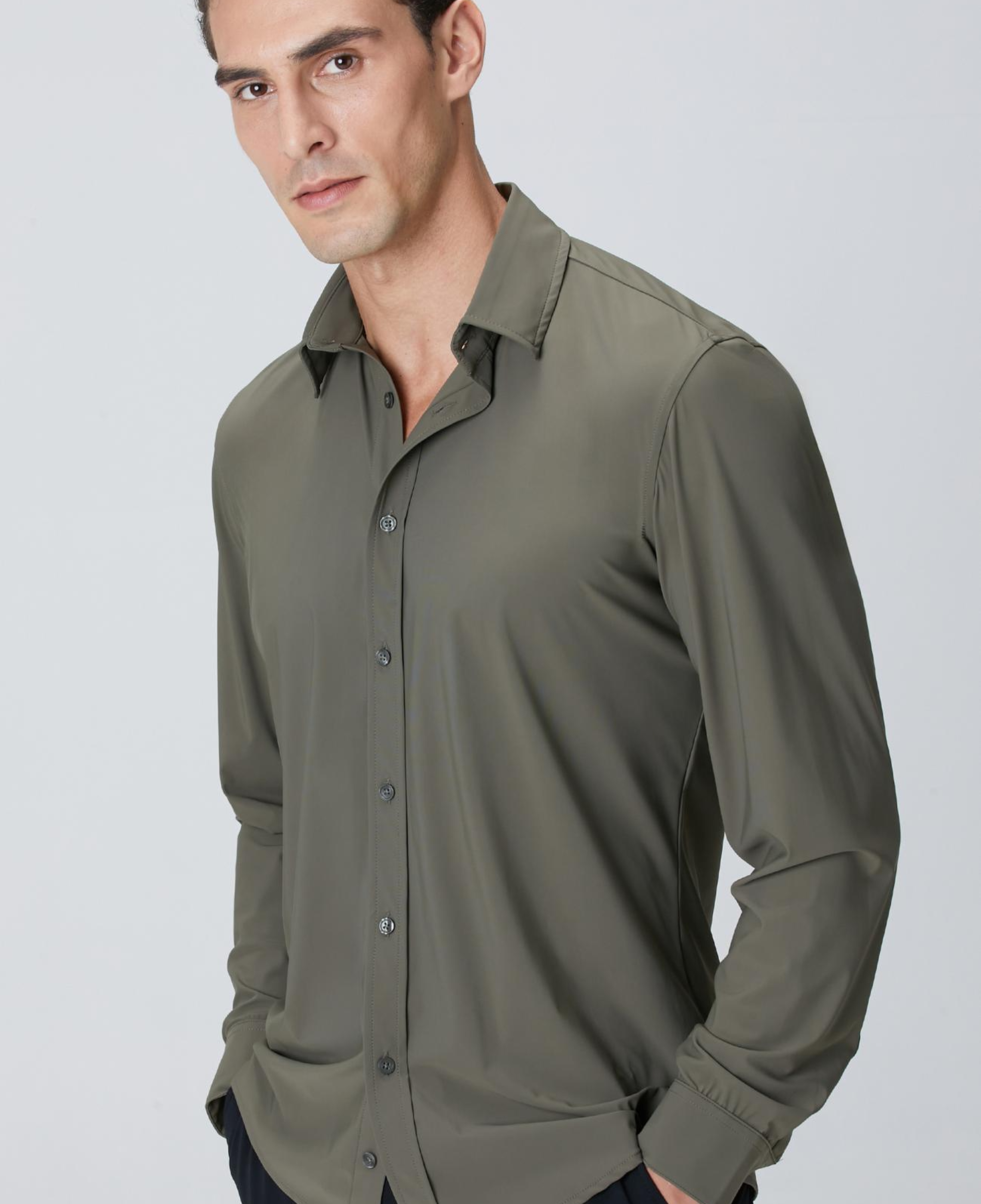 Network Erkek Haki Örme Gömlek