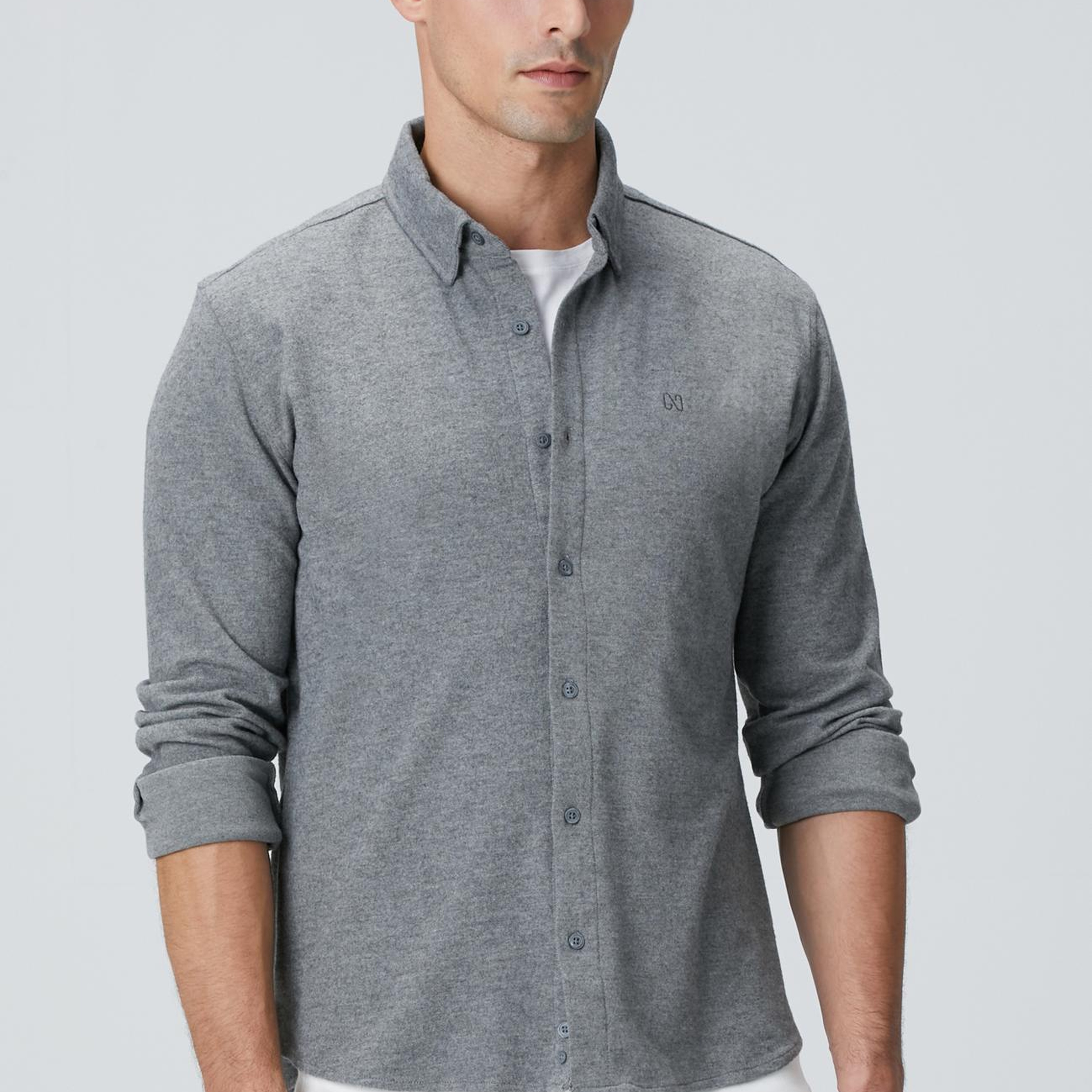 Network Erkek Gri Flanel Görünümlü Örme Gömlek