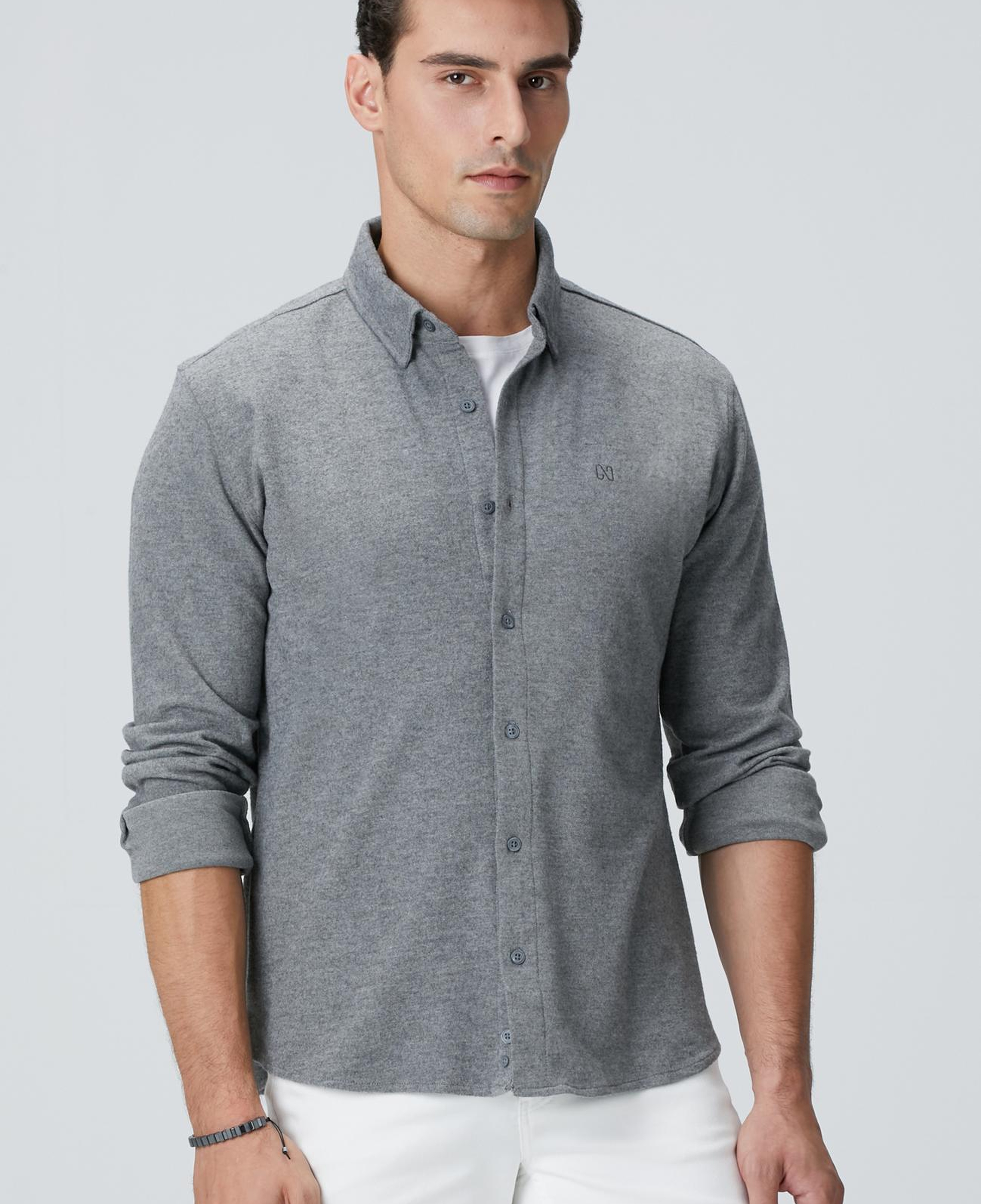 Network Erkek Gri Flanel Görünümlü Örme Gömlek