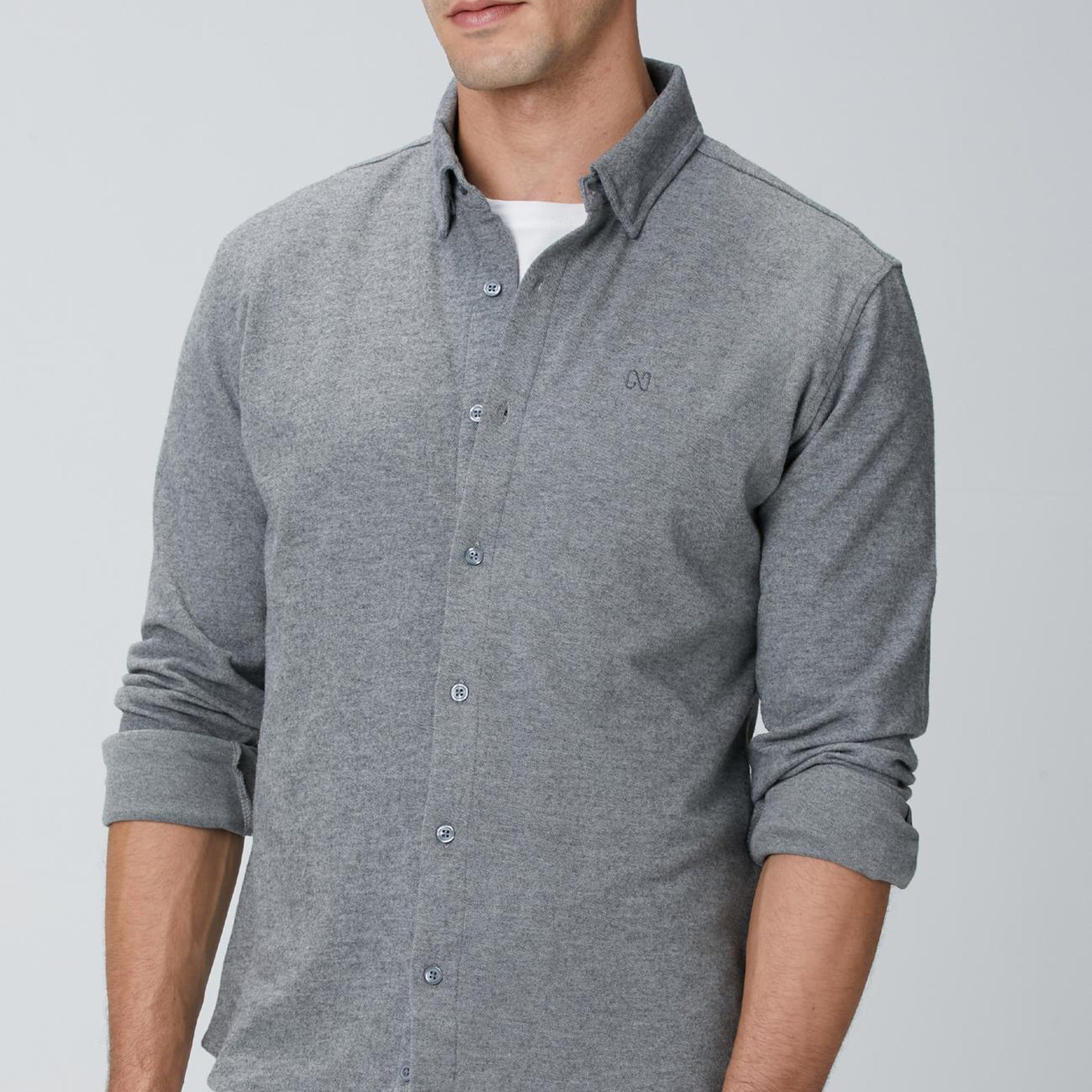 Network Erkek Gri Flanel Görünümlü Örme Gömlek