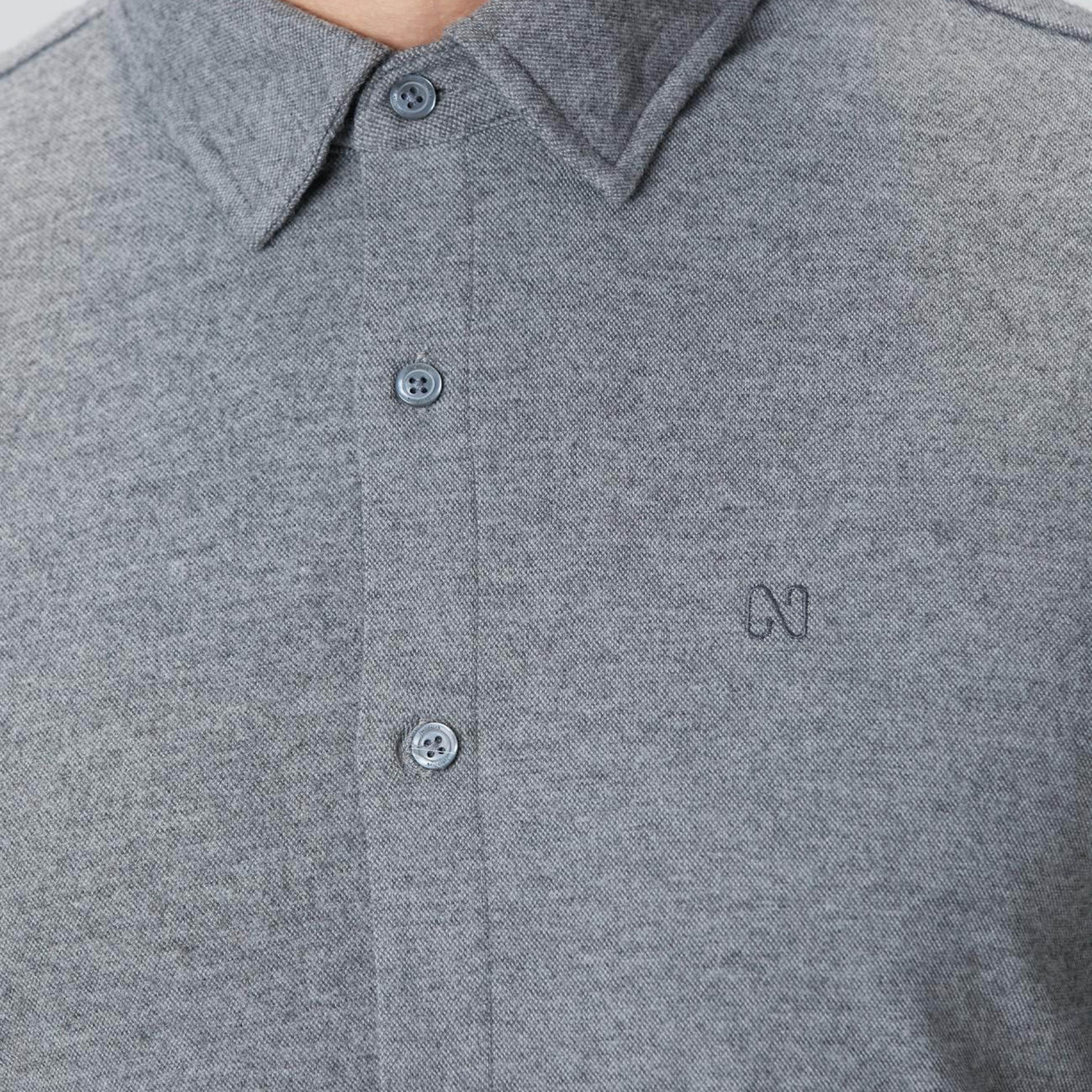 Network Erkek Gri Flanel Görünümlü Örme Gömlek