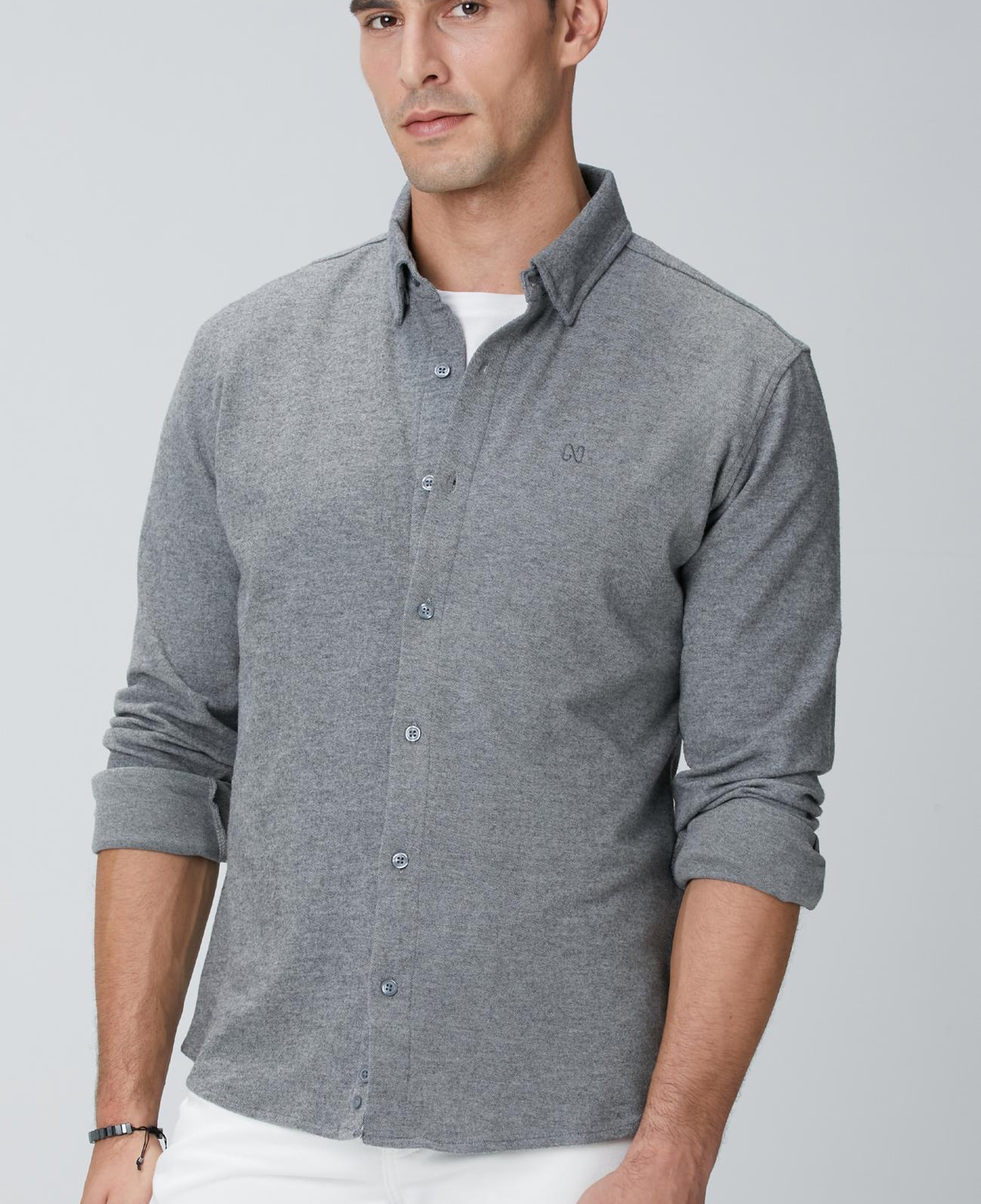 Network Erkek Gri Flanel Görünümlü Örme Gömlek
