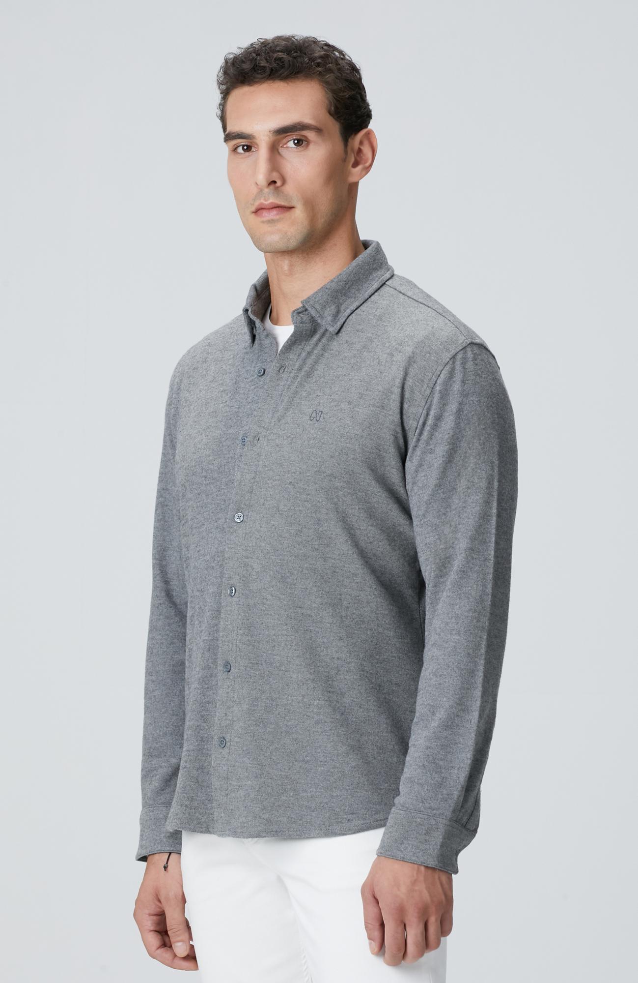 Network Erkek Gri Flanel Görünümlü Örme Gömlek