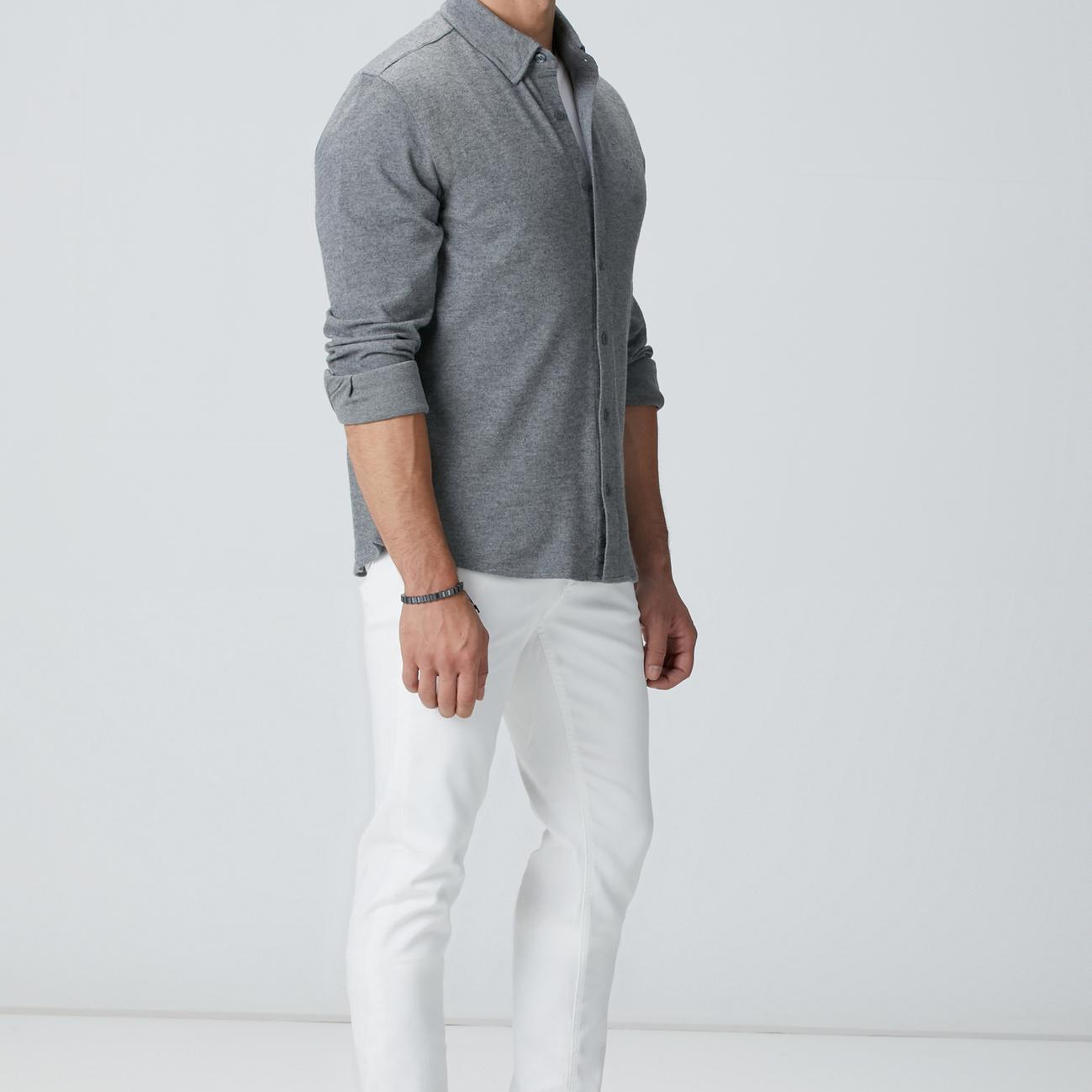 Network Erkek Gri Flanel Görünümlü Örme Gömlek