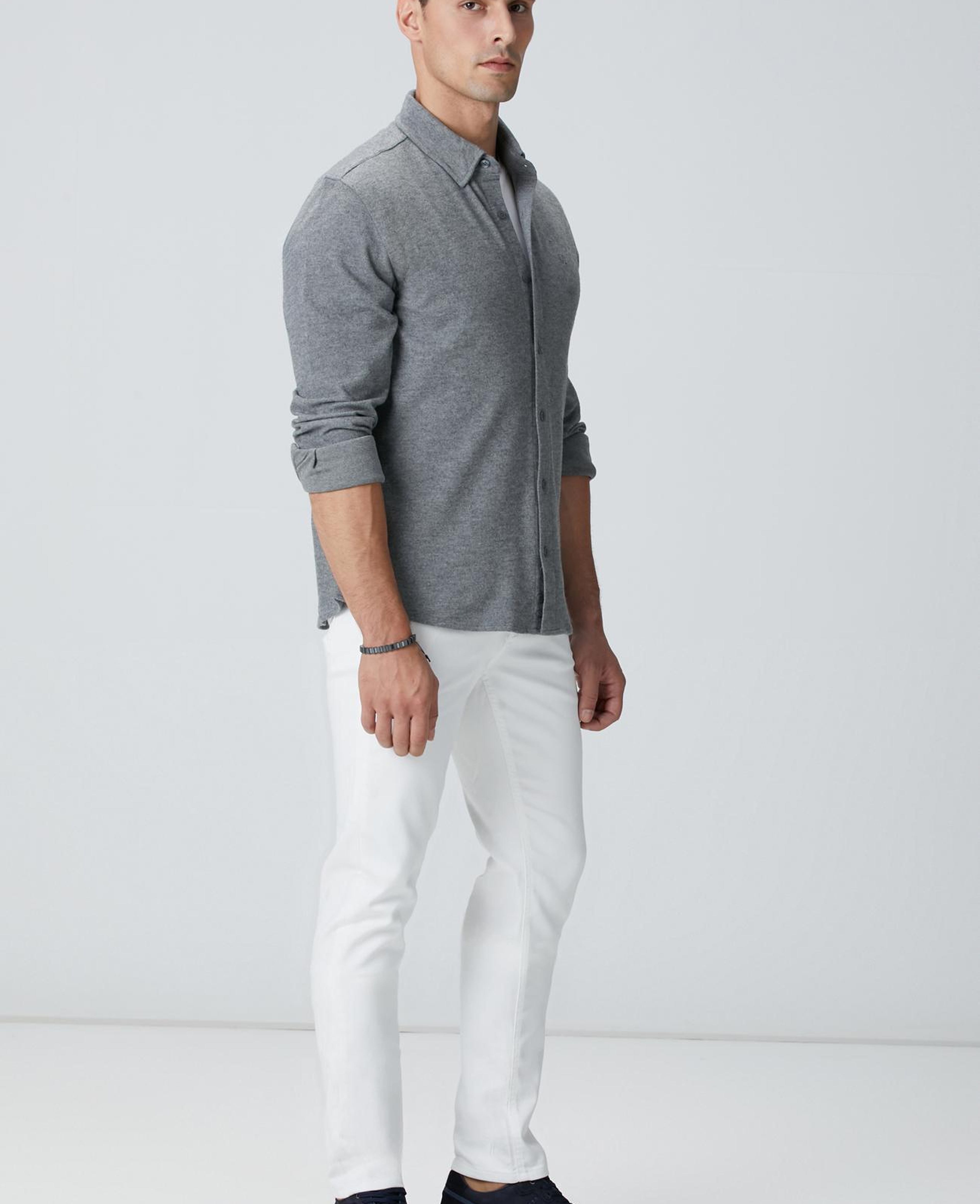 Network Erkek Gri Flanel Görünümlü Örme Gömlek