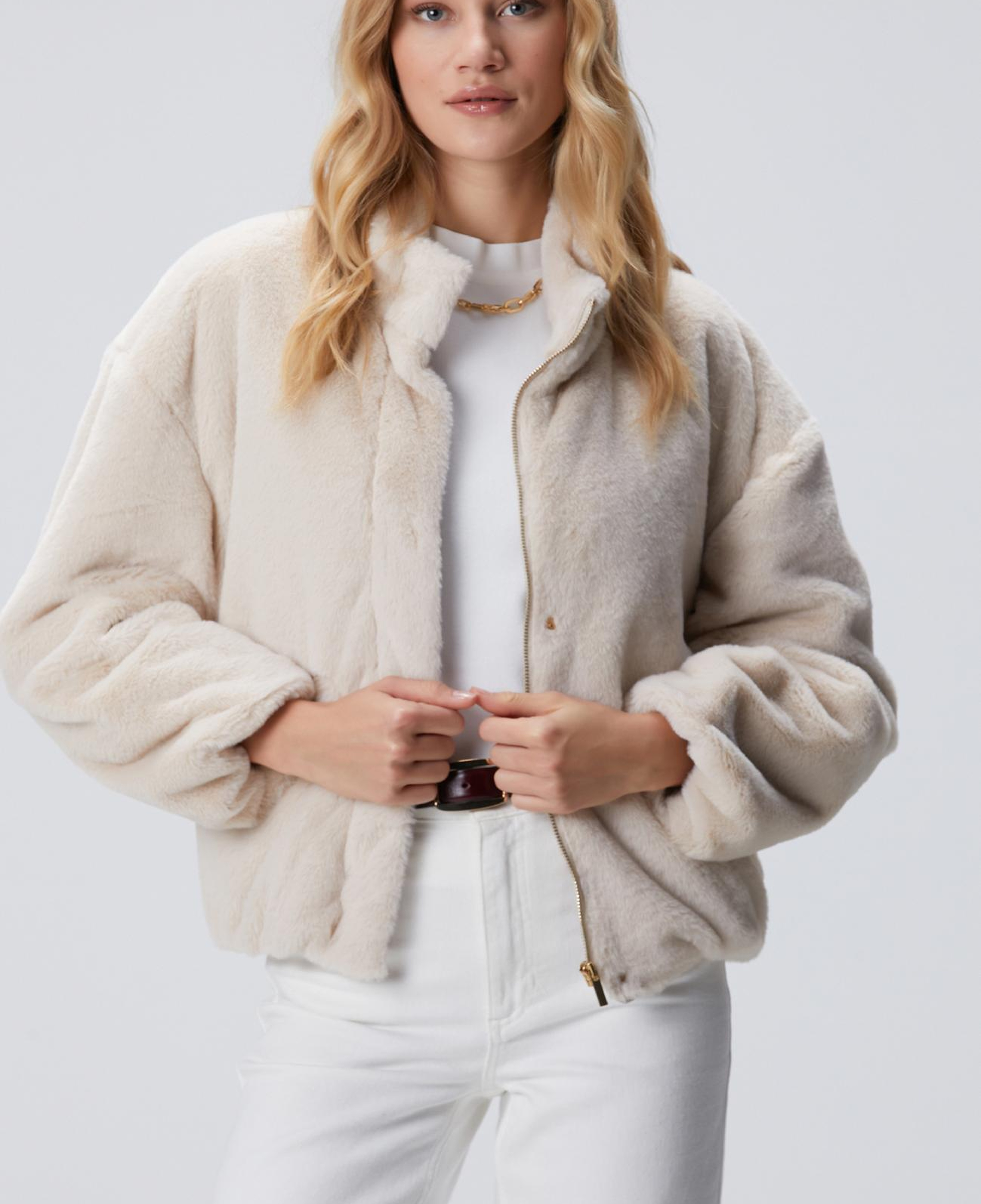 Network Kadın Bej Cep Detaylı Suni Kürk Mont