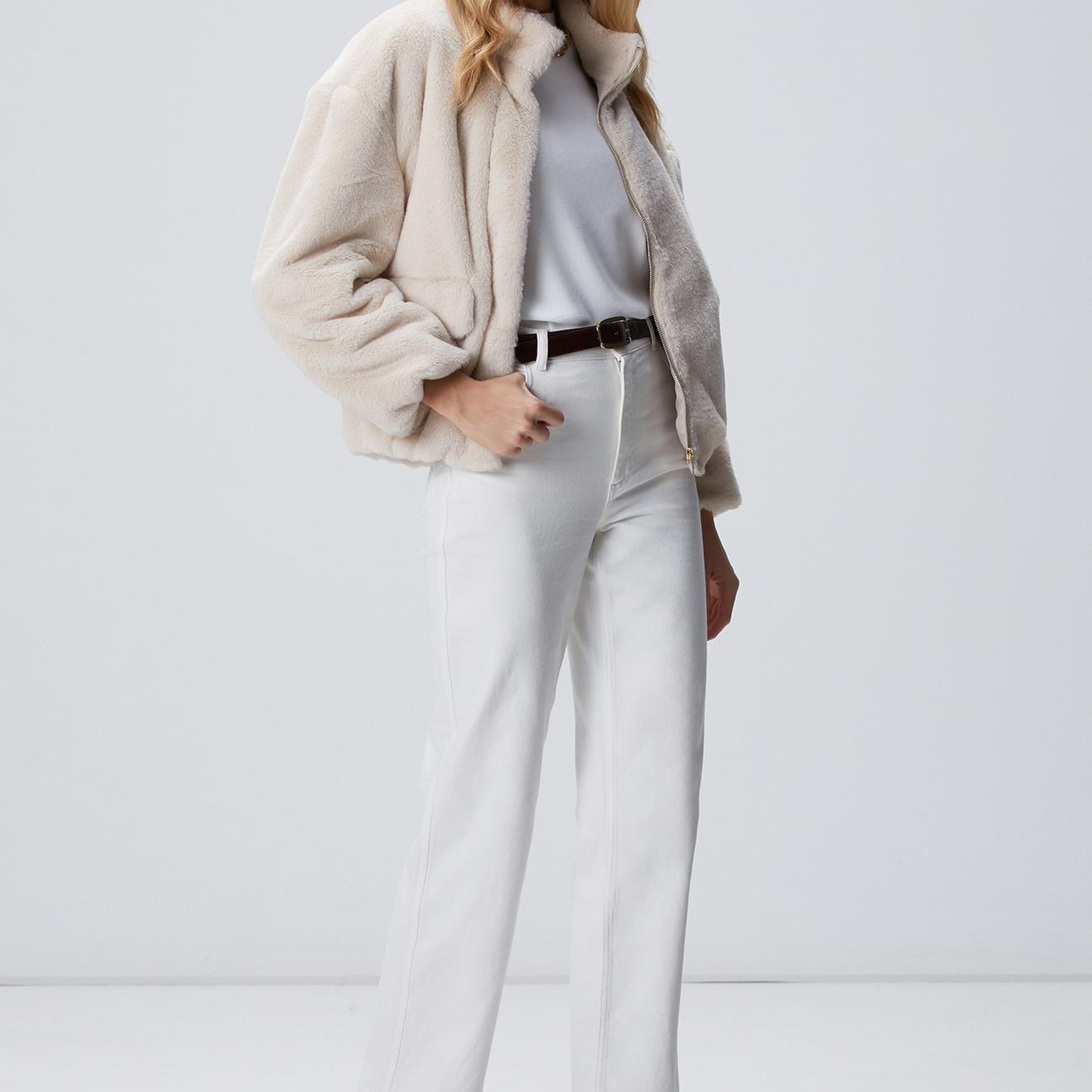 Network Kadın Bej Cep Detaylı Suni Kürk Mont