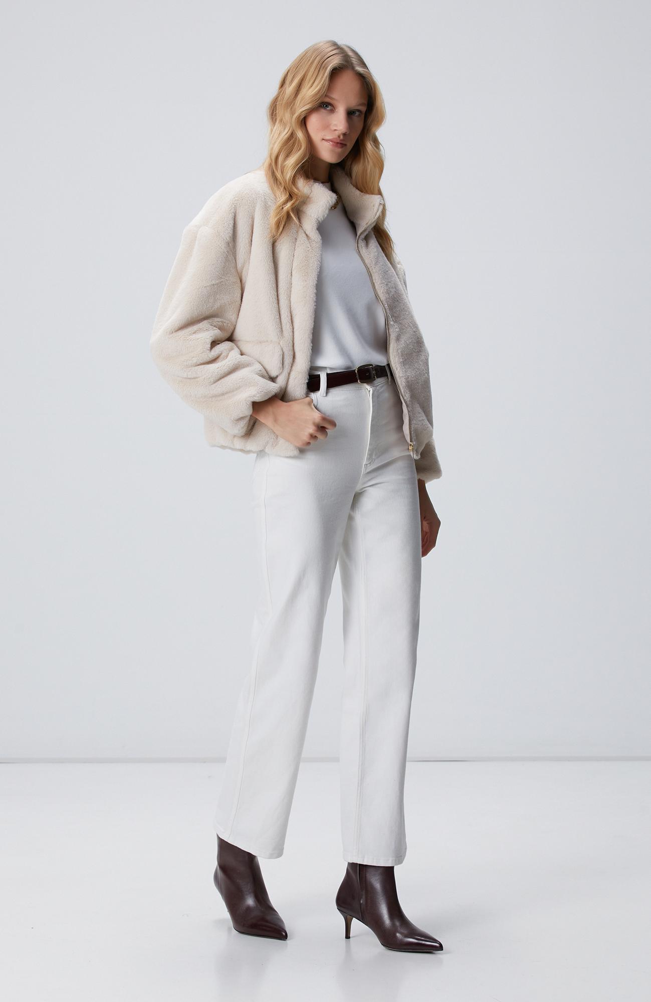 Network Kadın Bej Cep Detaylı Suni Kürk Mont