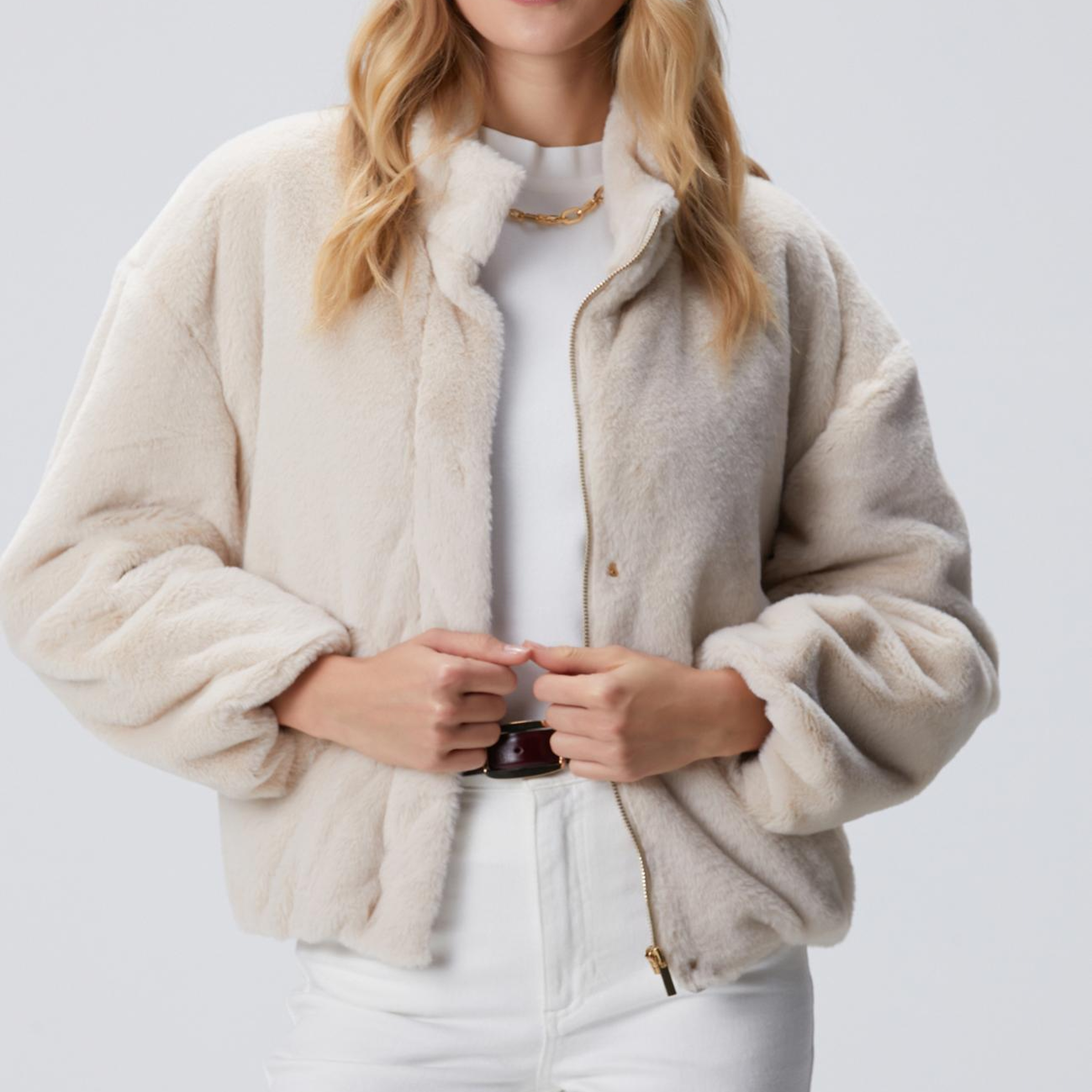 Network Kadın Bej Cep Detaylı Suni Kürk Mont