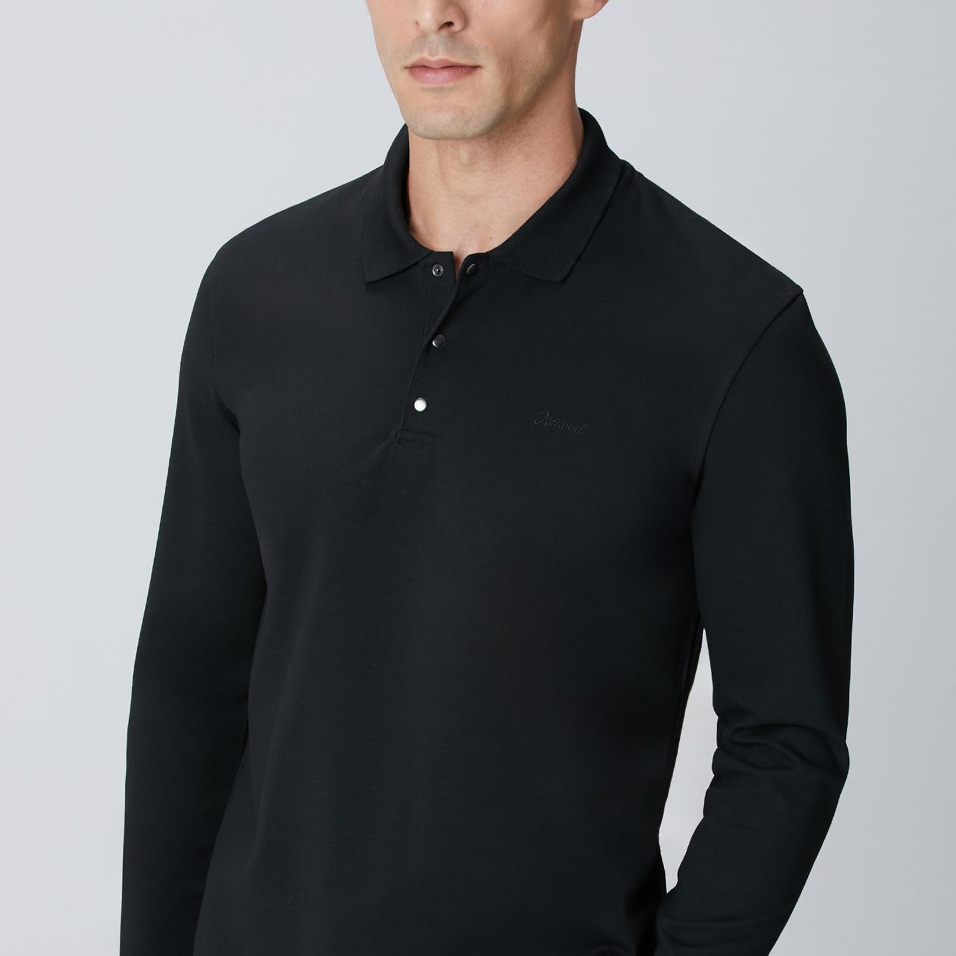 Network Erkek Siyah Polo Yaka Sweatshirt